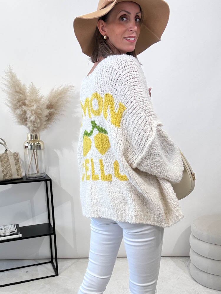 "Limon Cello" offener Bouclé Cardigan - creme