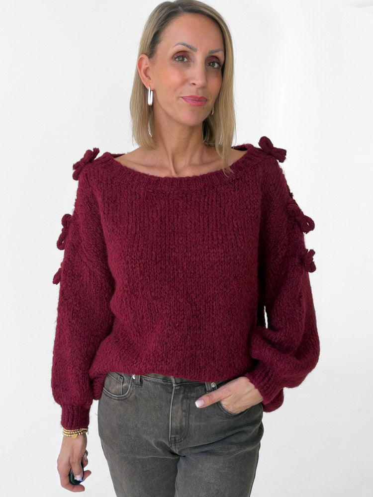 "Soft Bow" weicher Pullover mit Schleifen aus Wolle & Viskose - bordeaux