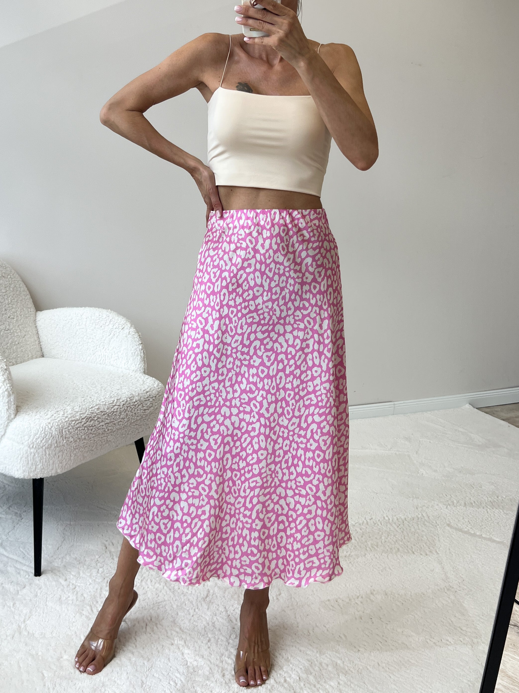 "Silky Leo Midi" Rock aus Viskose - rosa/weiß
