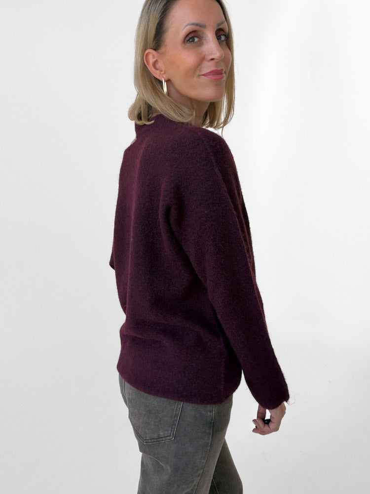 "Laguna" Pullover mit Cut-Out aus Lana & Alpaka Wolle - plum