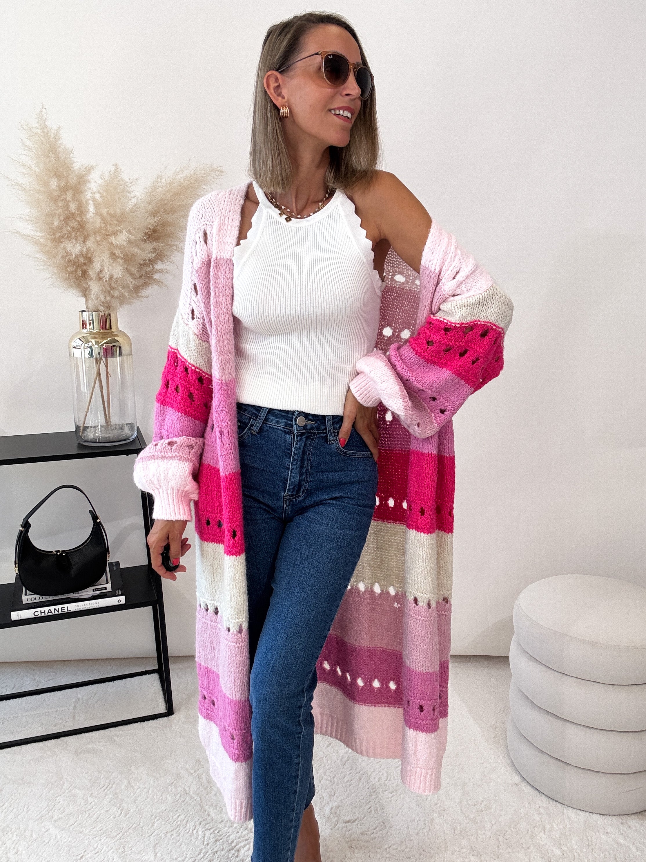 "Catania Maxi" langer, weicher Cardigan - rosa