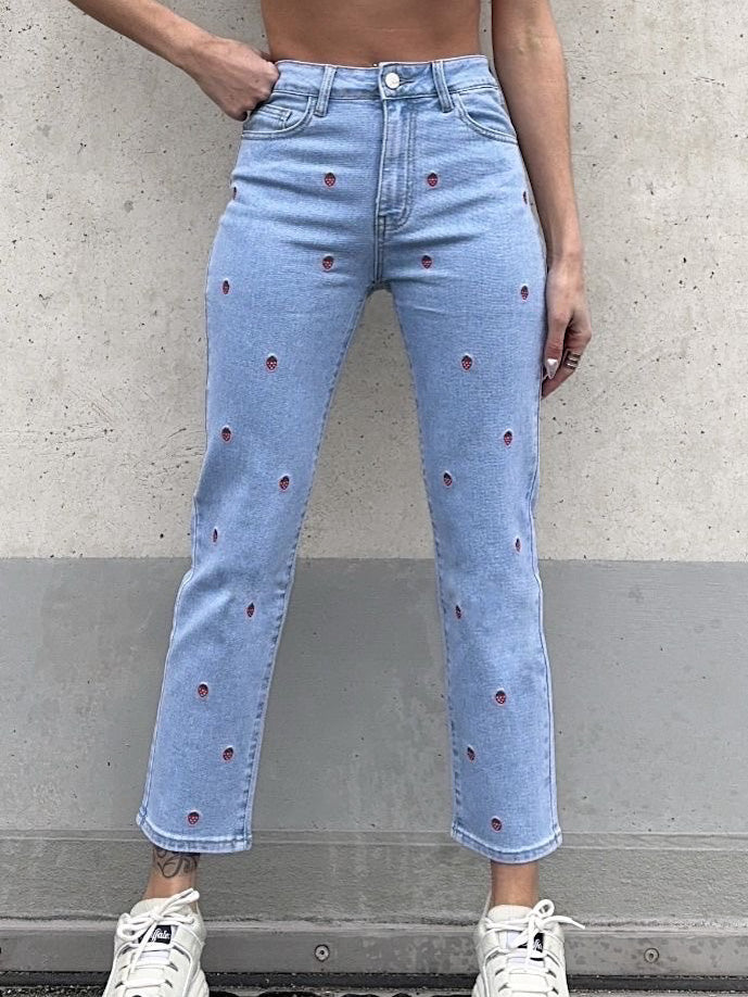 "Strawberry" Mom Fit Jeans - blau