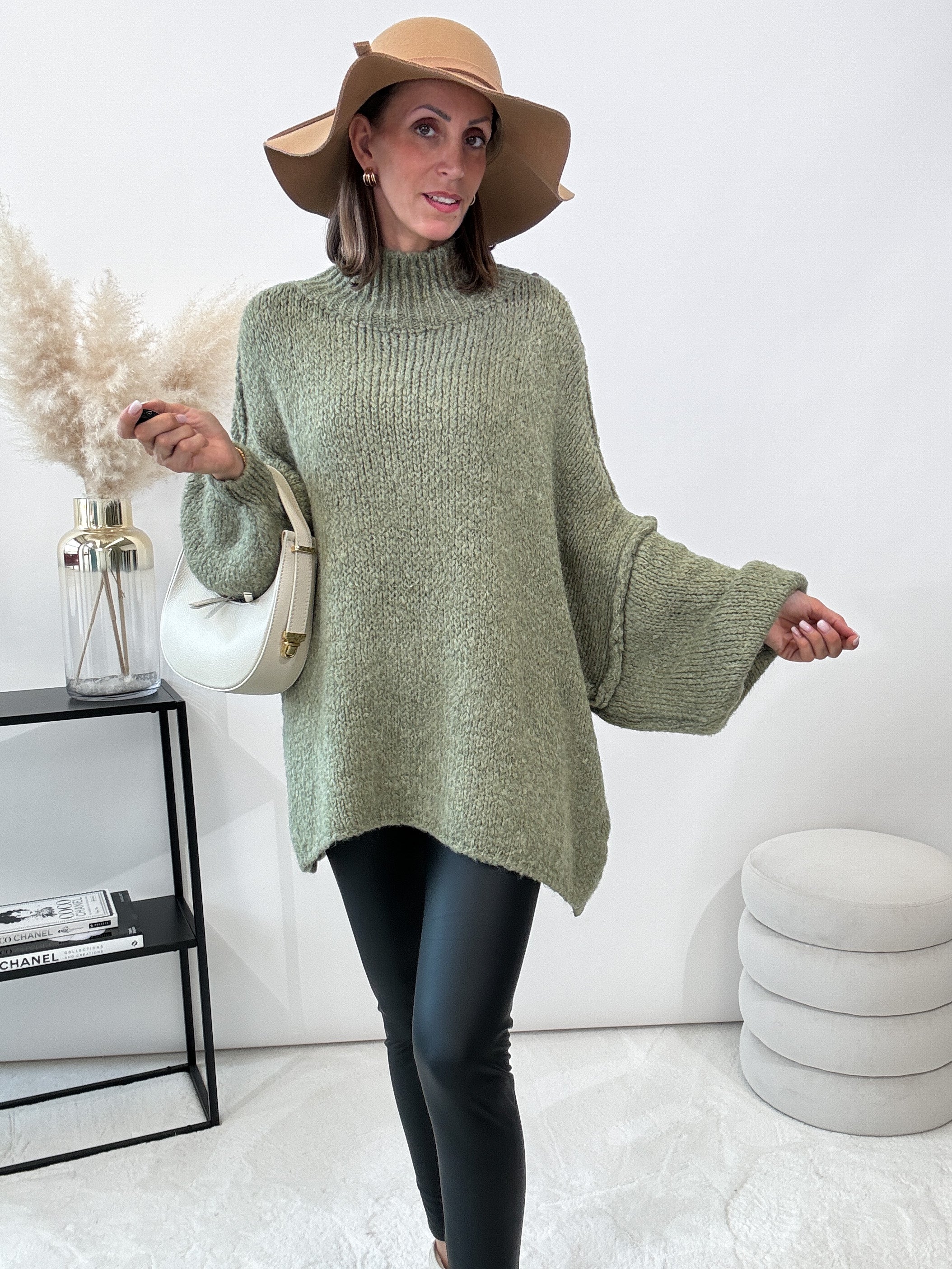 "Cozy Midi" kuscheliger Oversize Pulli - khaki