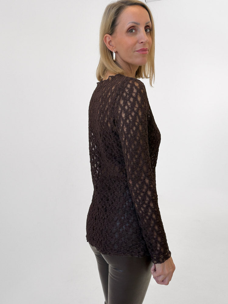 "Feral Lace 2.0" Shirt aus weicher Spitze - braun