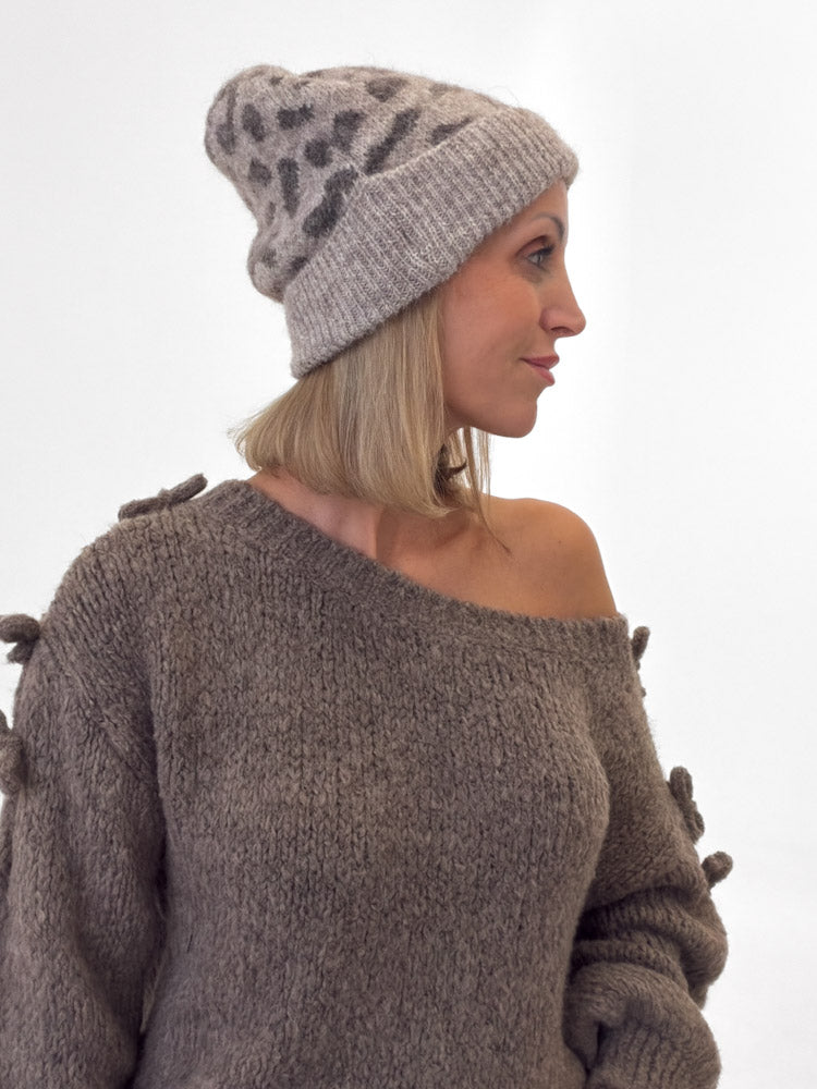"Lilou Hat" kuschelige Leo Mütze aus Wolle - mocca/braun