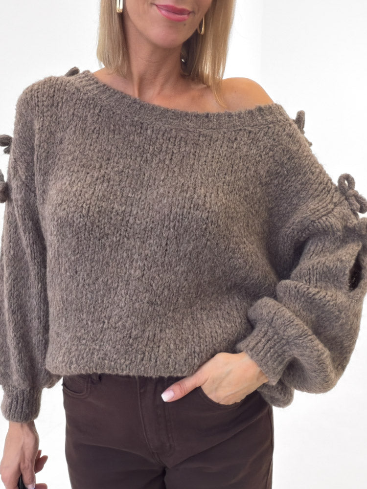 "Soft Bow" weicher Pullover mit Schleifen aus Wolle & Viskose - mocca