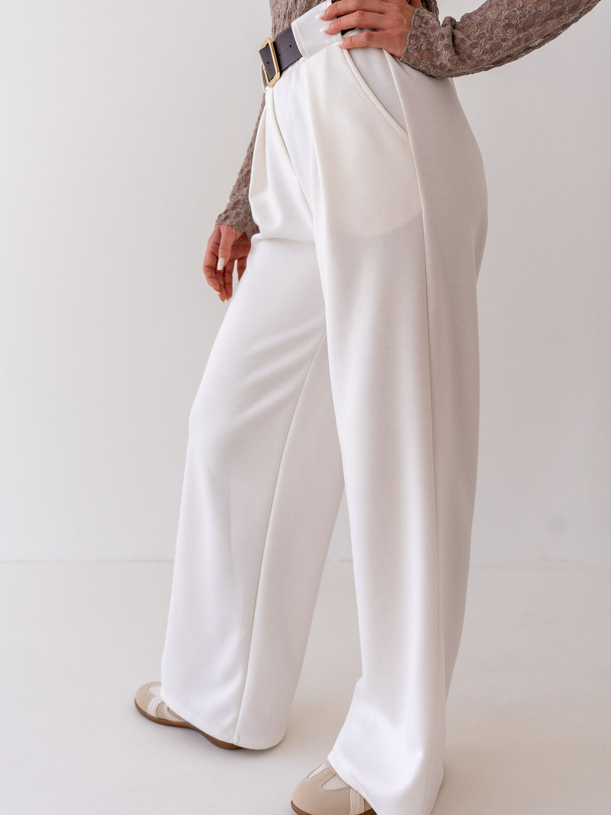 "Pari" elastische Hose aus Viskose  - Cloud Dancer