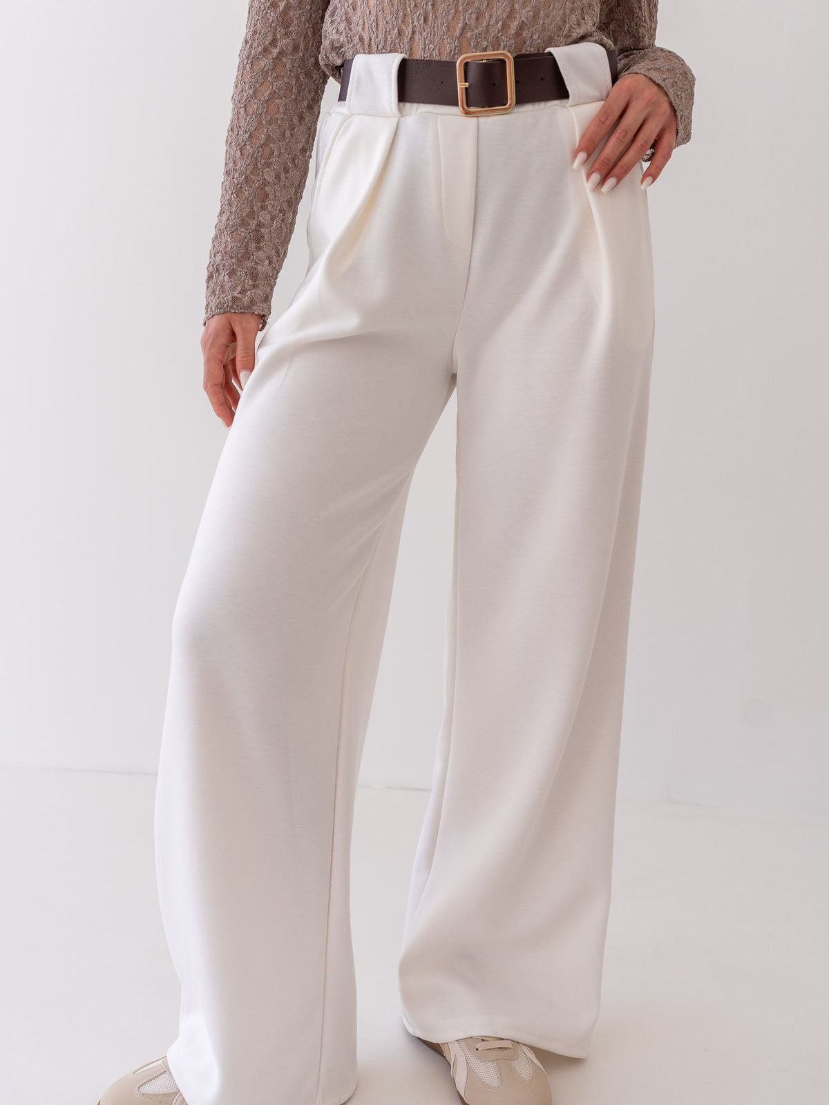 "Pari" elastische Hose aus Viskose  - Cloud Dancer