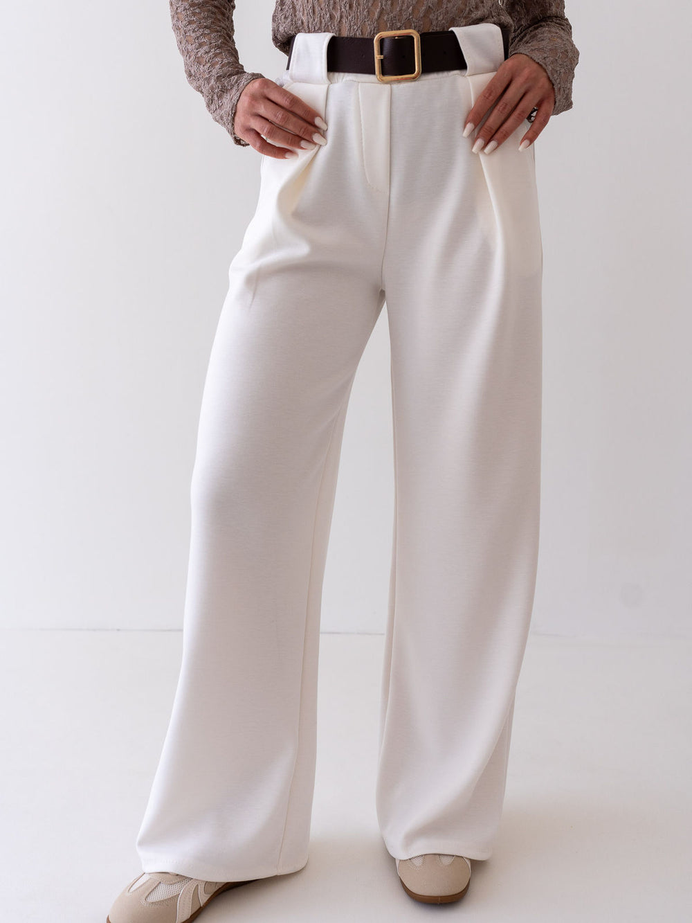 "Pari" elastische Hose aus Viskose  - Cloud Dancer