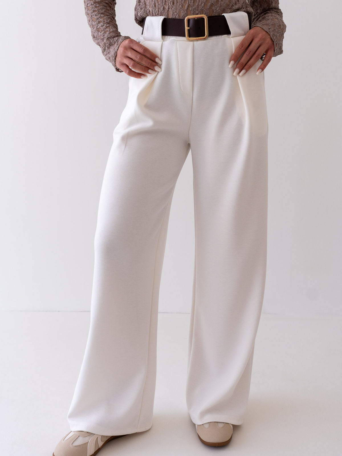 "Pari" elastische Hose aus Viskose  - Cloud Dancer