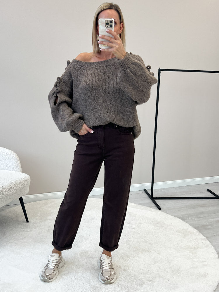 "Soft Bow" weicher Pullover mit Schleifen aus Wolle & Viskose - mocca
