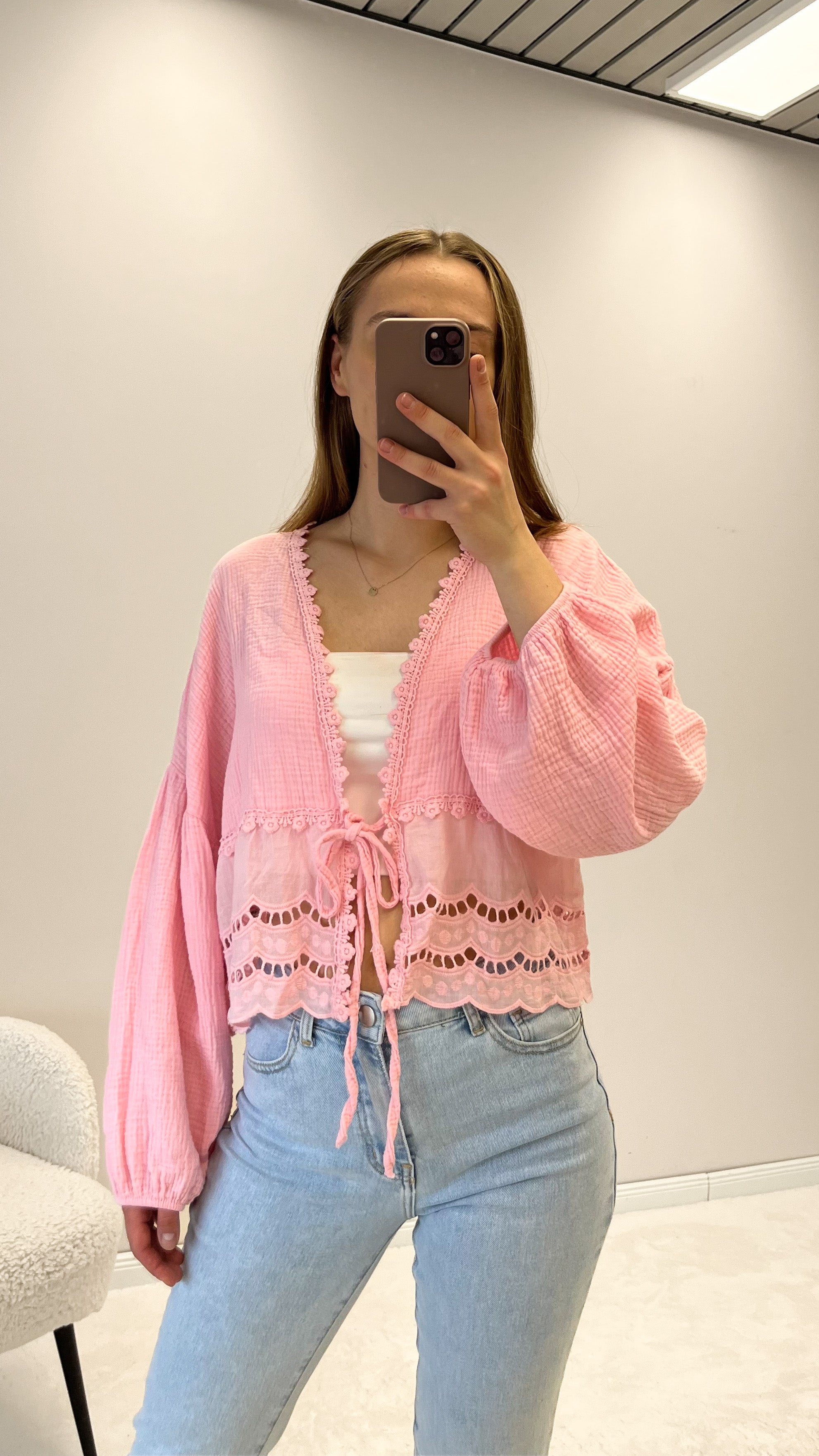 Musselin Cardigan aus Baumwolle - puderrosa