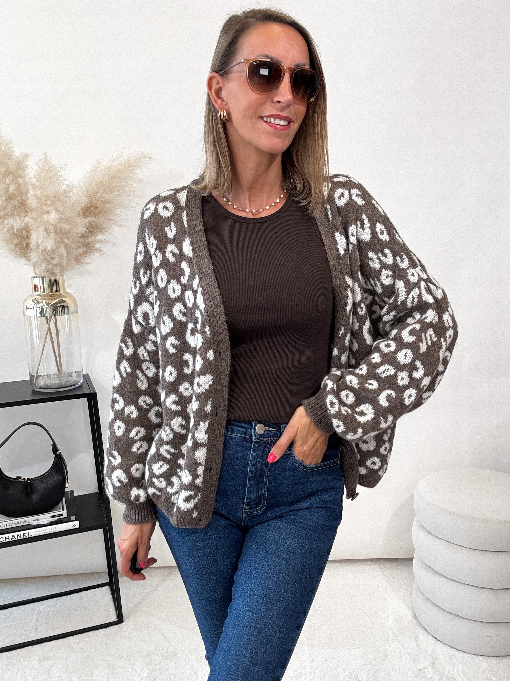 "Firenze" kuscheliger Leo Cardigan - braun/creme
