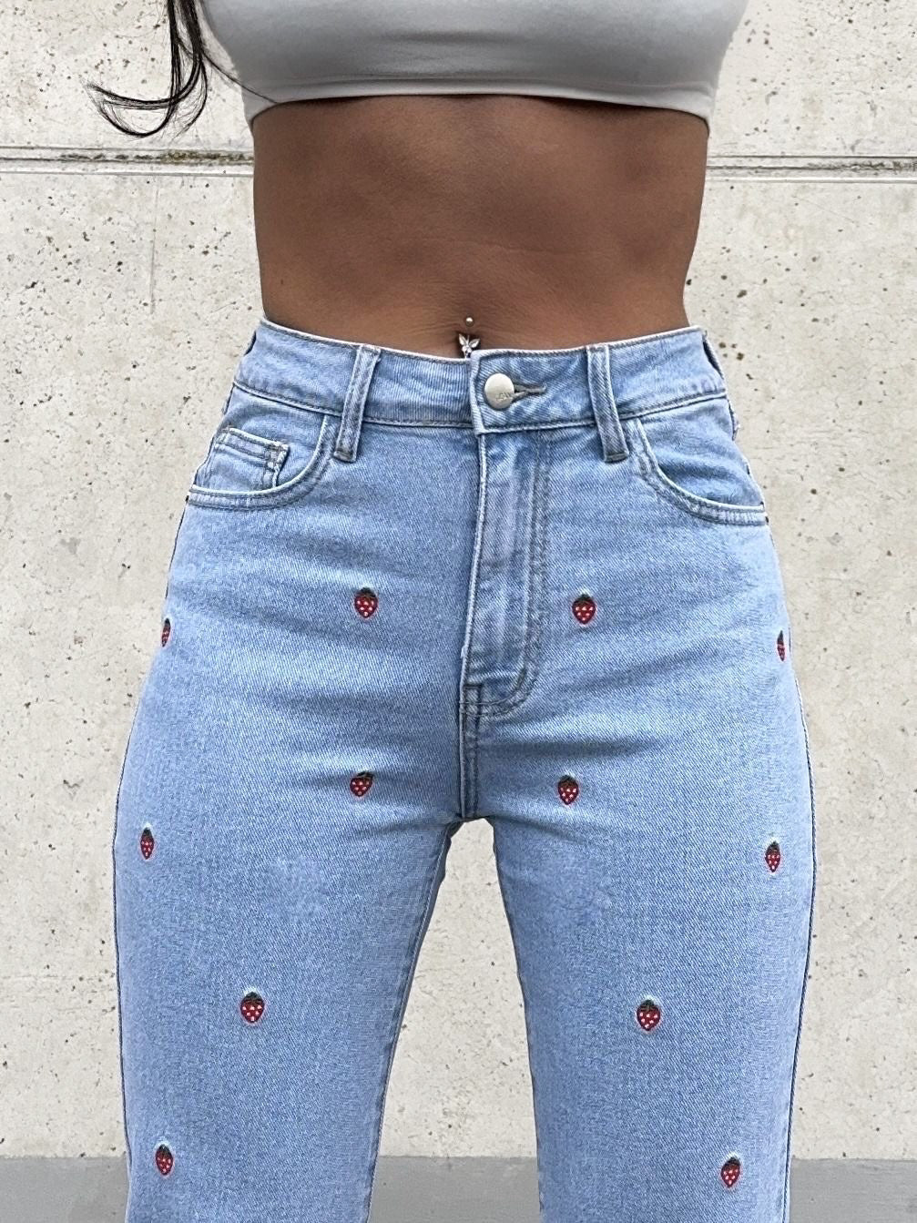 "Strawberry" Mom Fit Jeans - blau