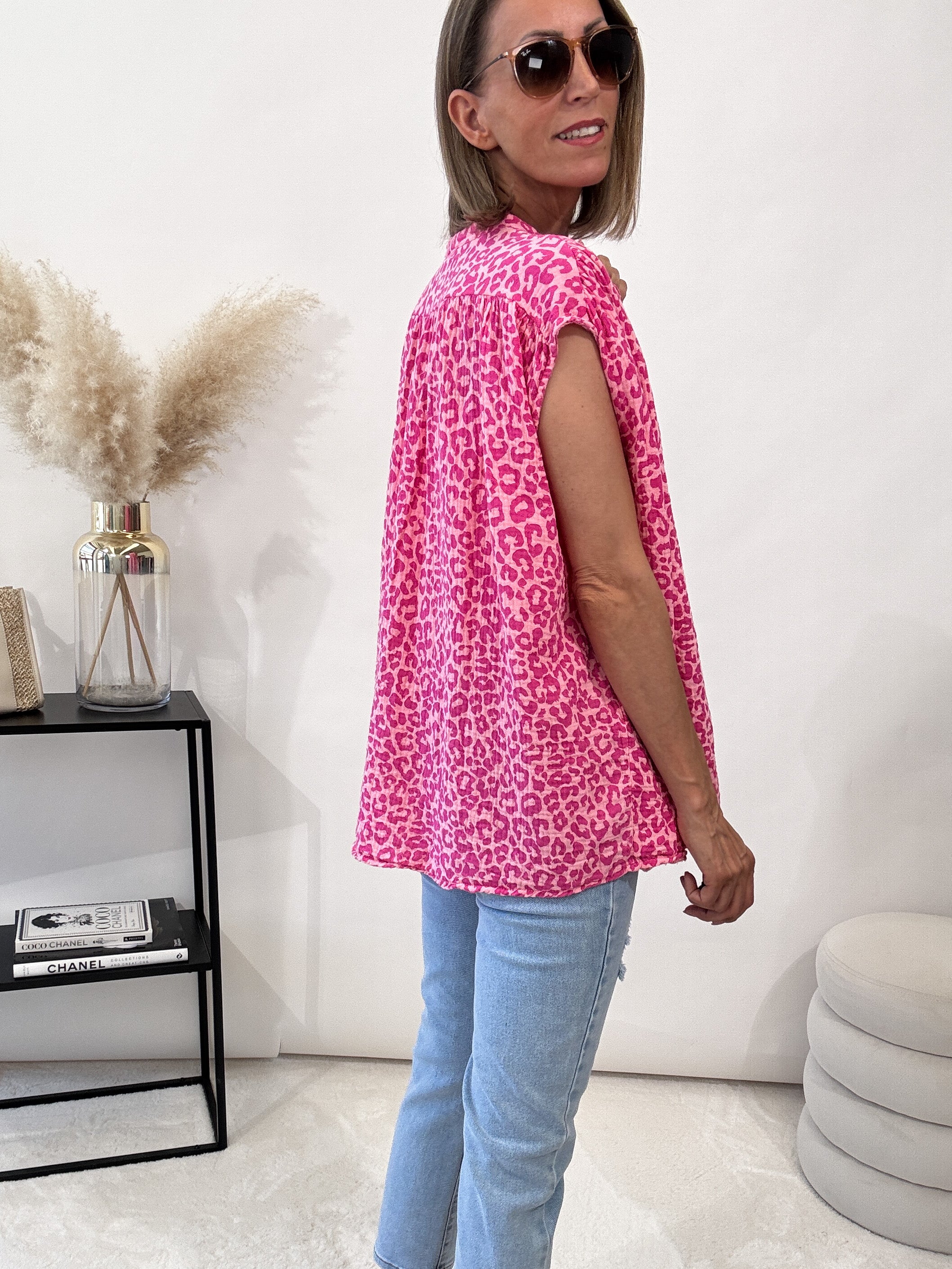 "Leo Waffle Summer 2.0" Bluse aus Baumwolle (Musselin)- rosa/pink