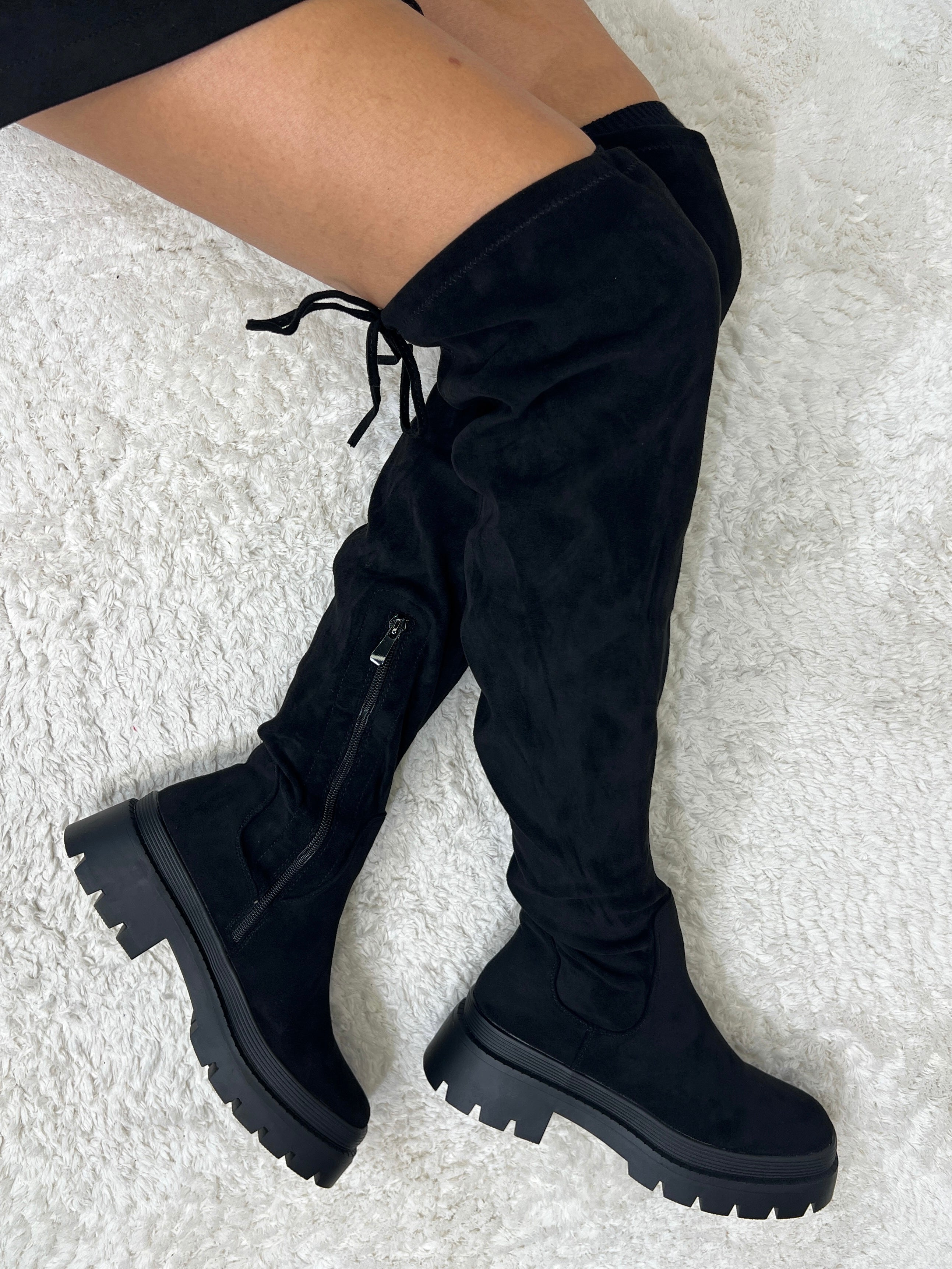 "Lace" Overknees Stiefel - schwarz
