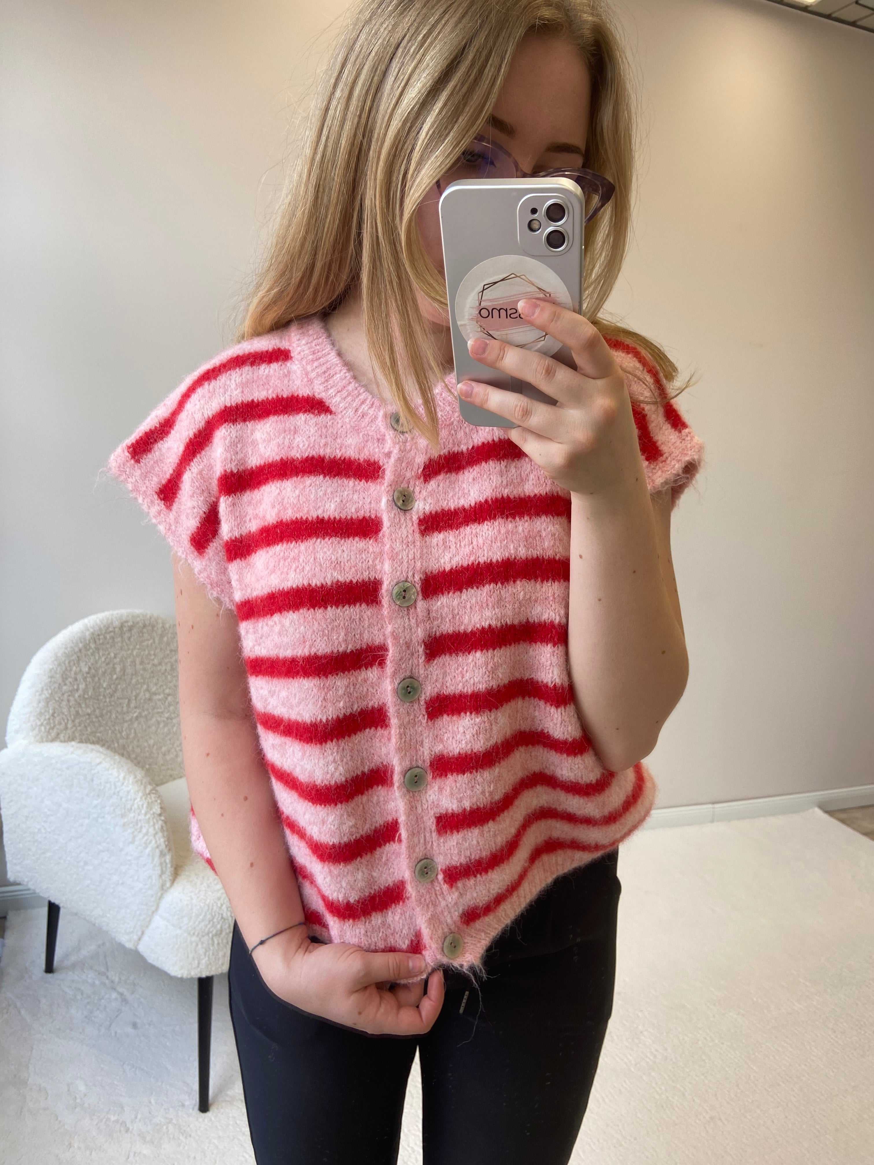 "Pineto Stripes Vest" kuschelige Weste - rosa/rot
