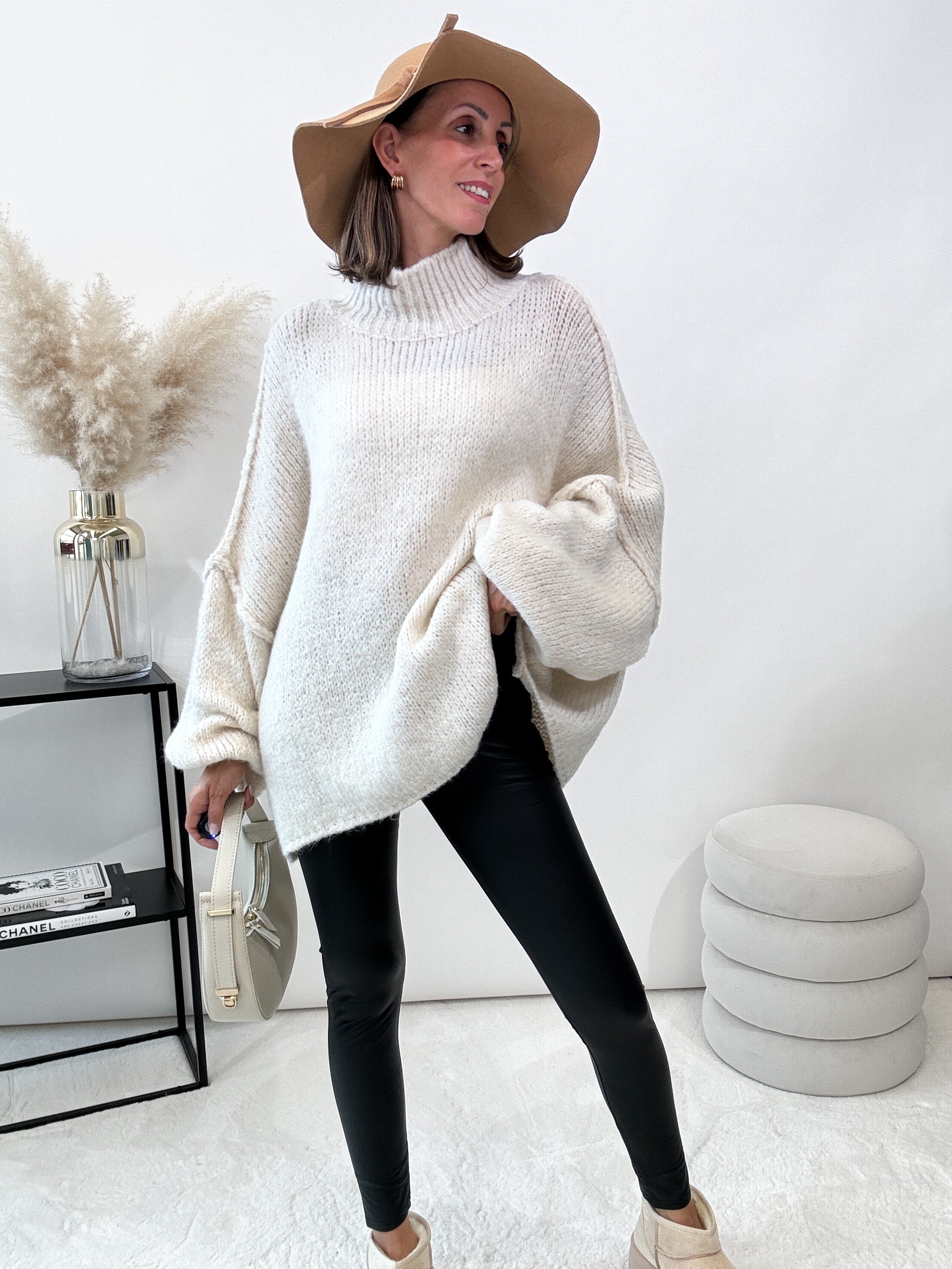 "Cozy Midi" kuscheliger Oversize Pulli - creme