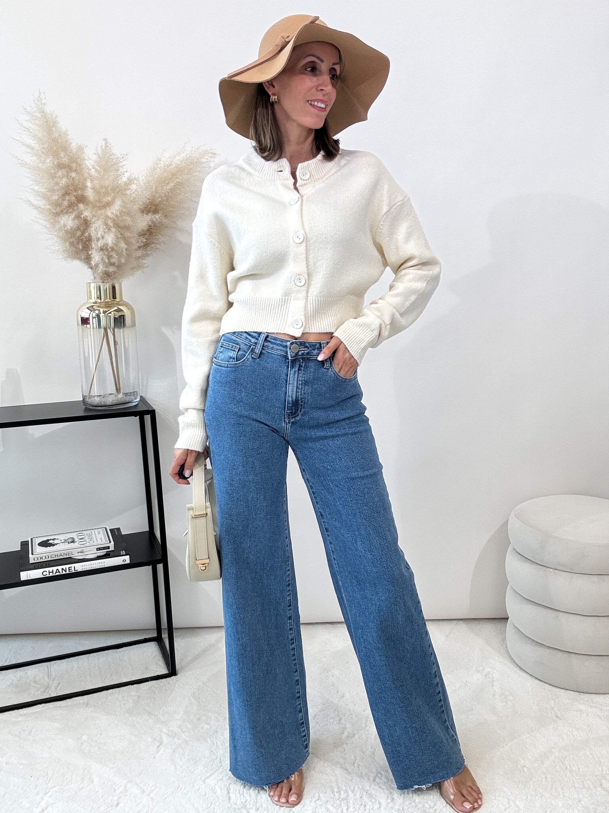 Wide Leg Jeans mit Stretch - blau