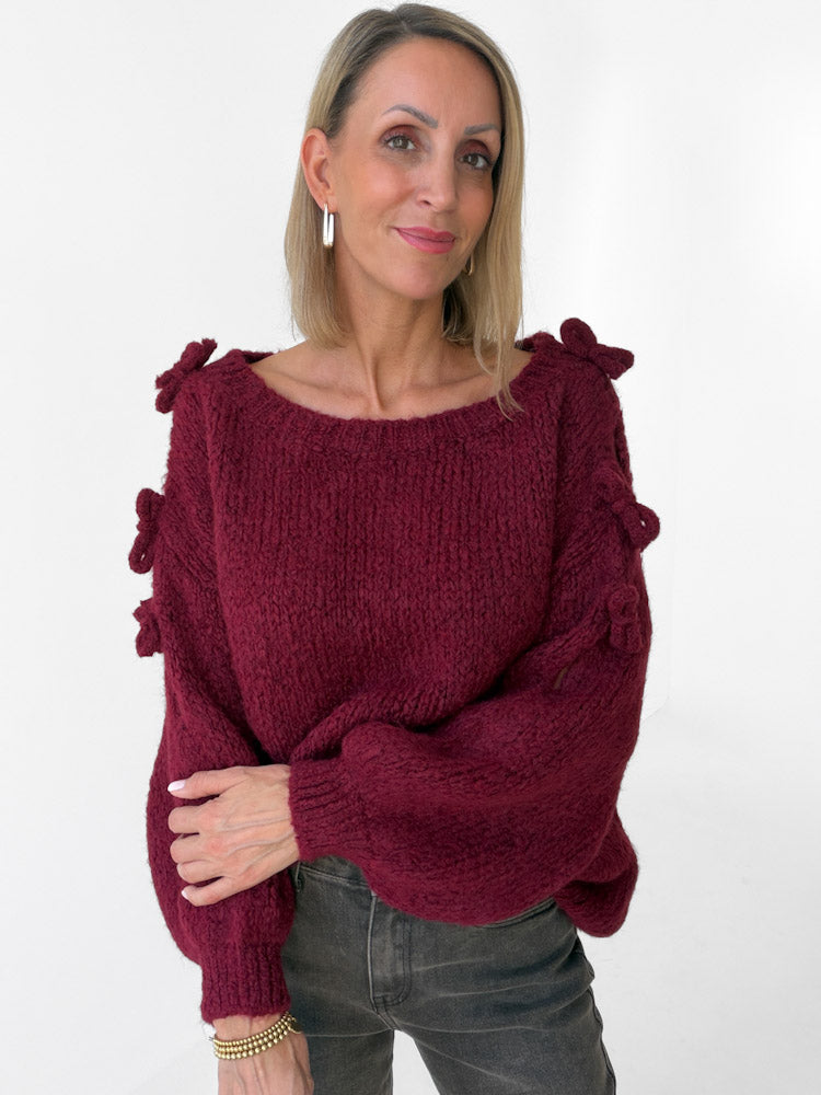 "Soft Bow" weicher Pullover mit Schleifen aus Wolle & Viskose - bordeaux