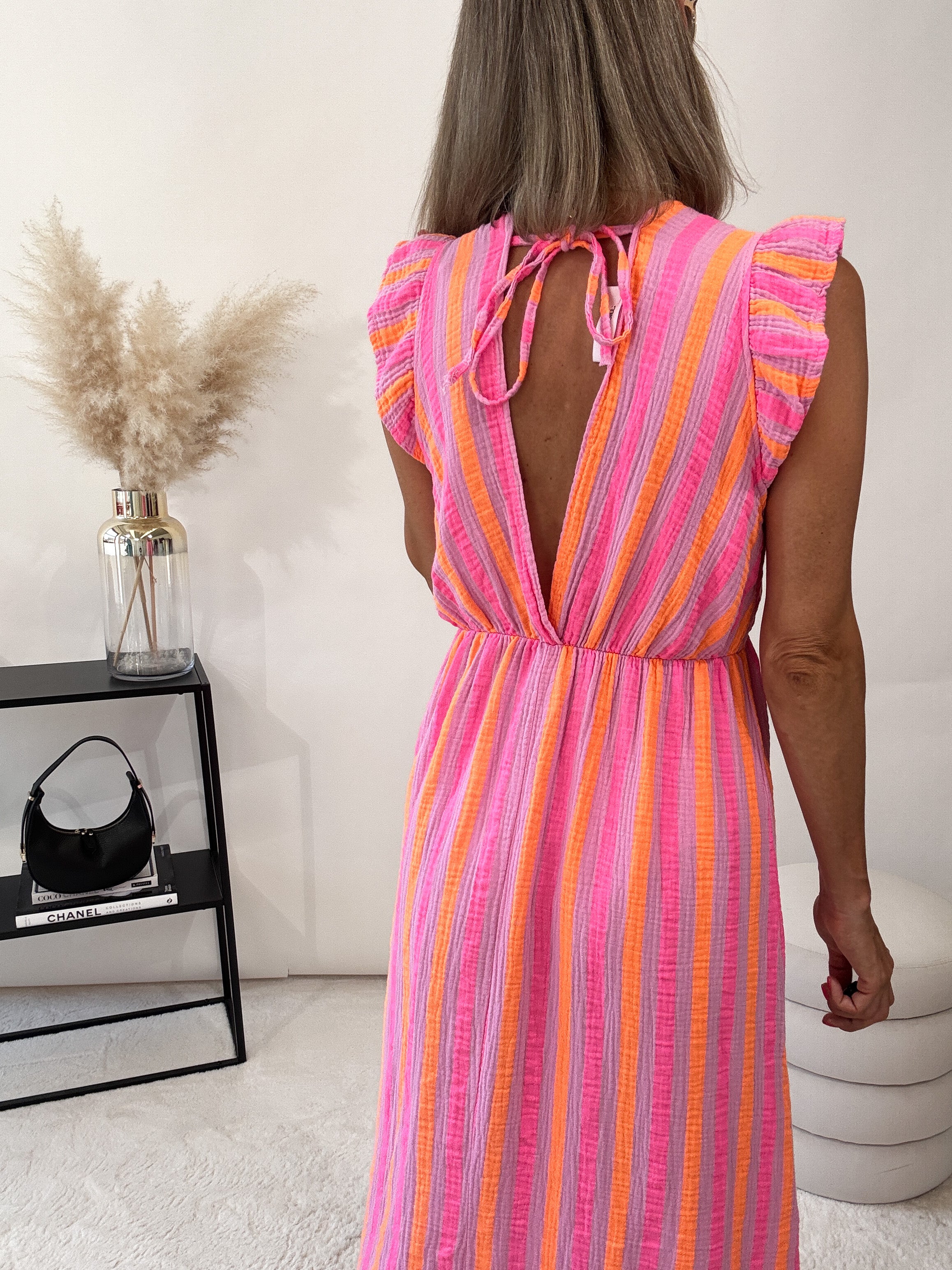,,Pianosa"- Stripes Maxikleid aus Musselin - rosa/orange