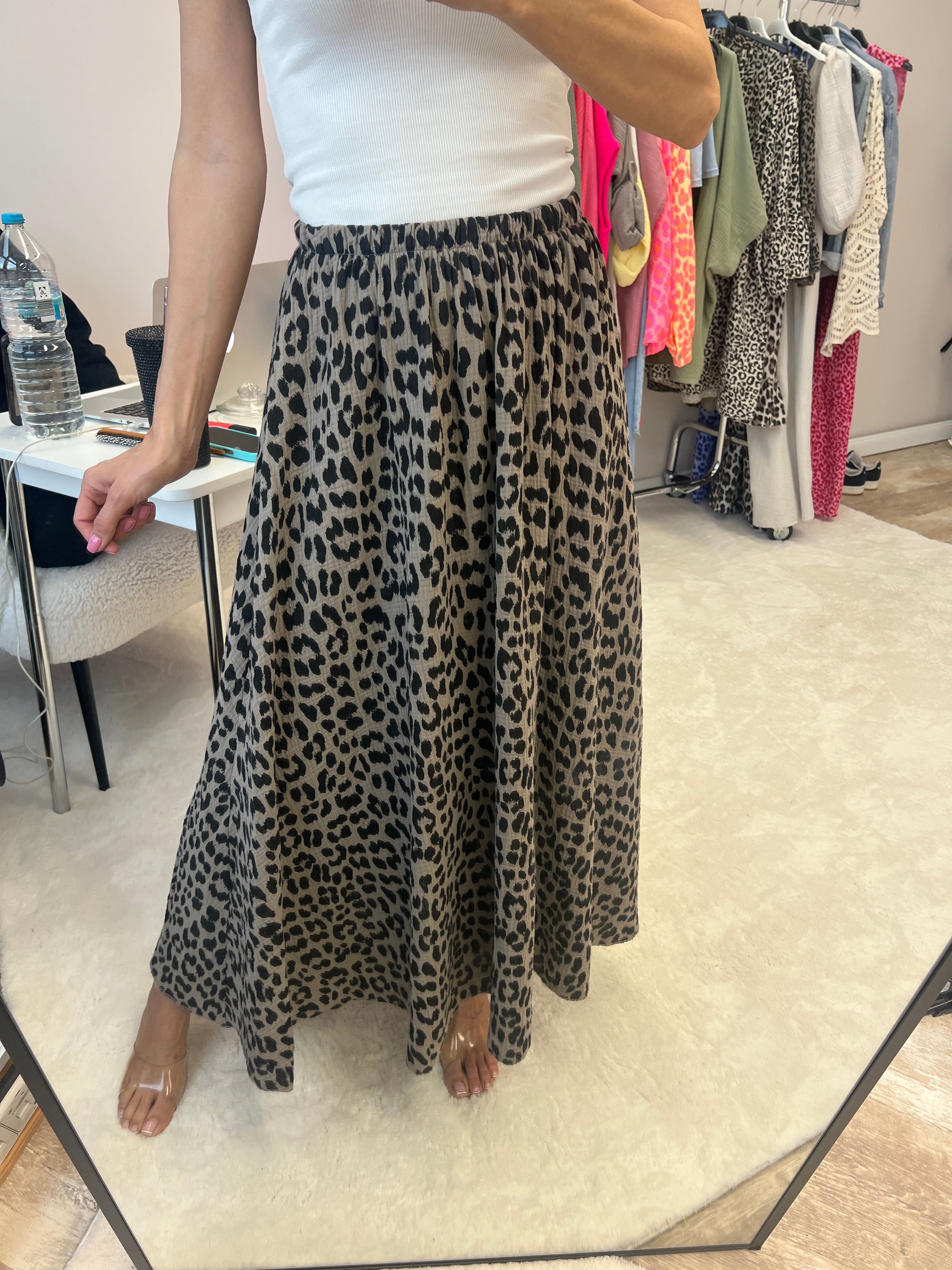 "Waffle Leo Skirt" langer Rock aus Baumwolle (Musselin) - grau