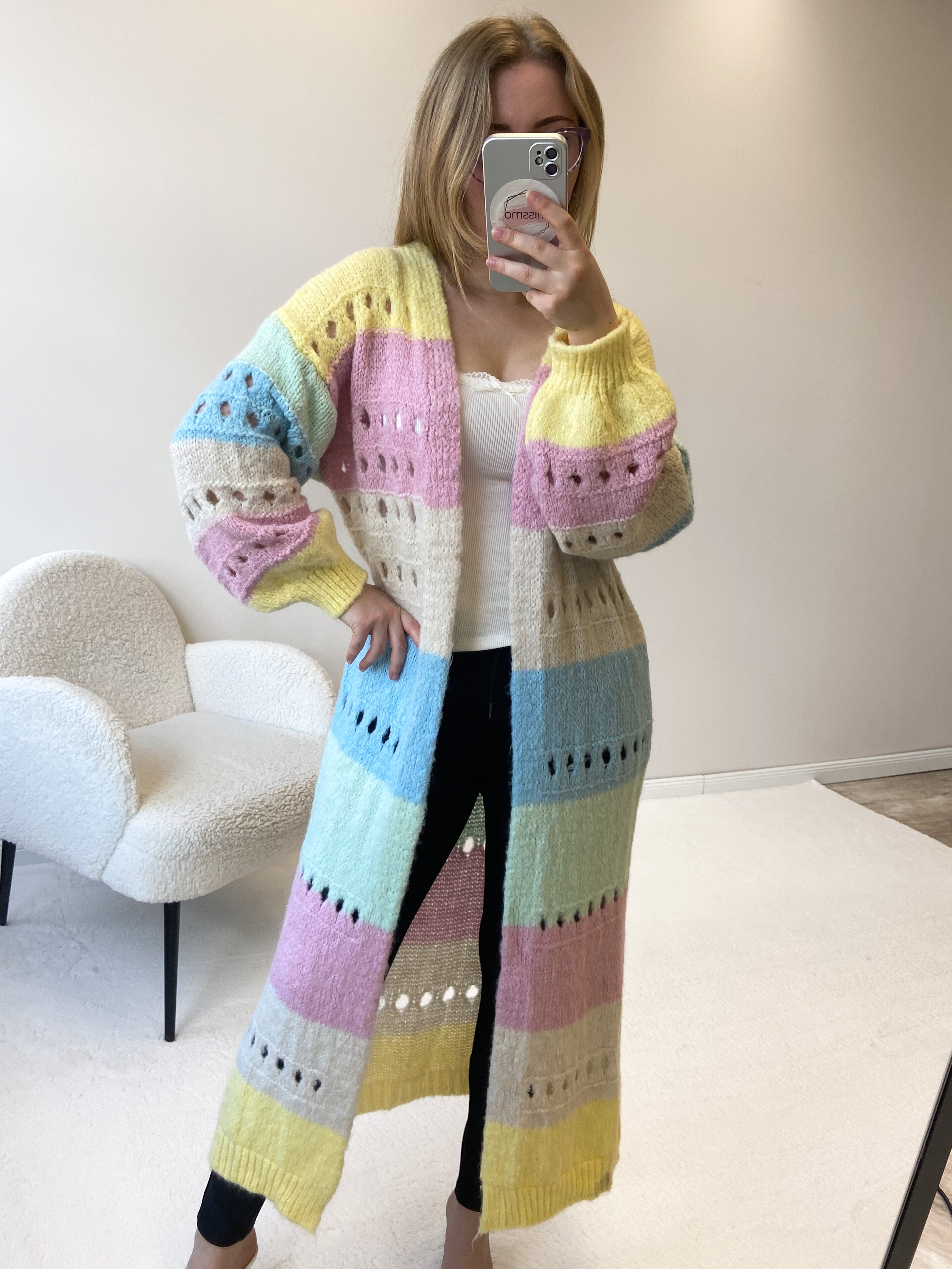 "Catania Maxi" langer, weicher Cardigan - pastelbunt