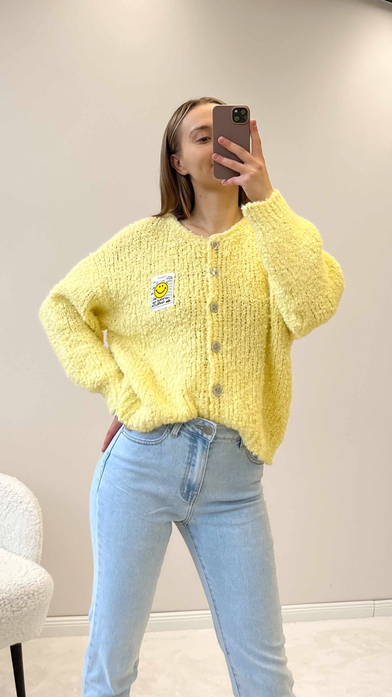 "Bari" kuscheliger Boucle Cardigan- hellgelb