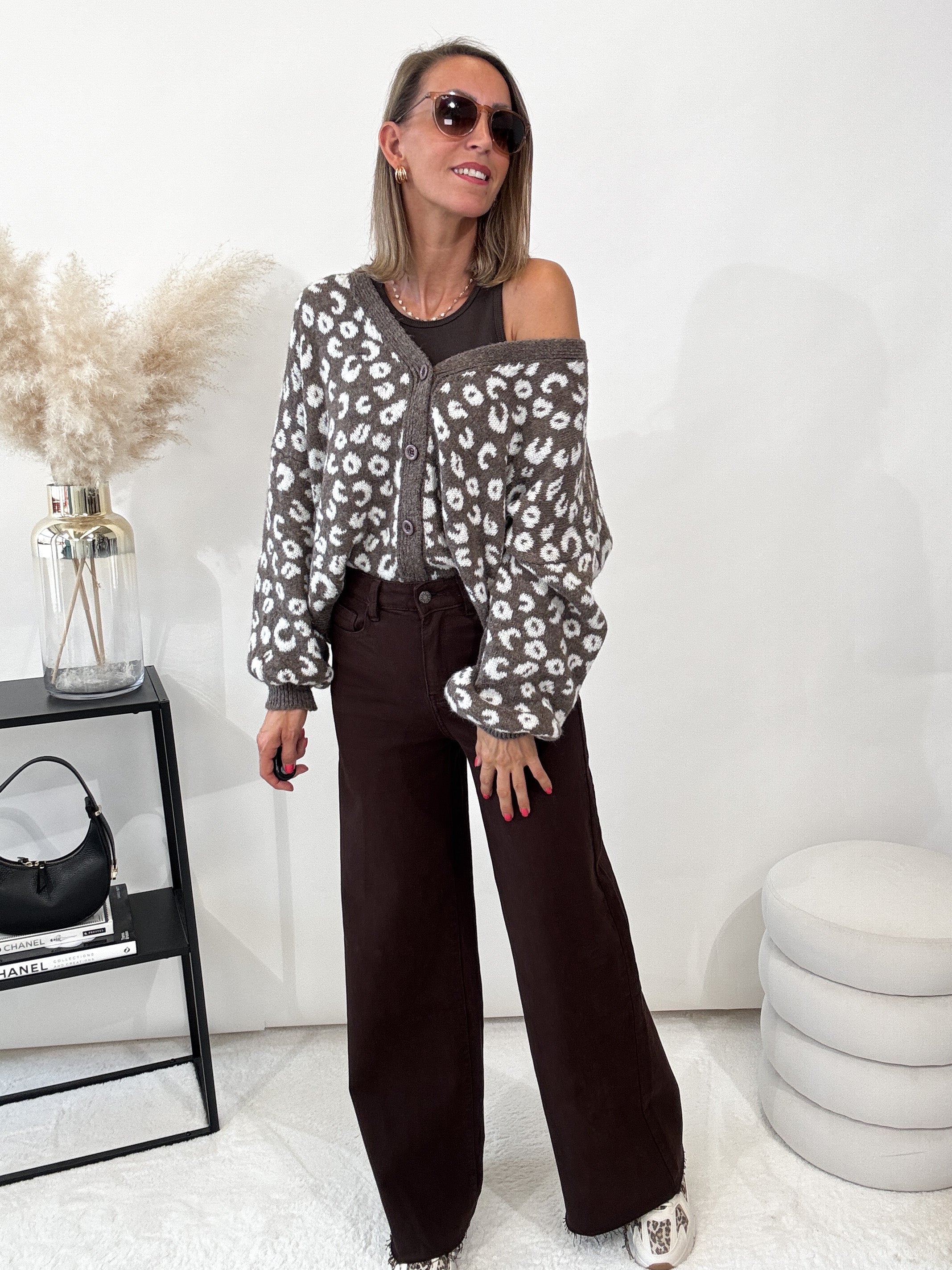 "Firenze" kuscheliger Leo Cardigan - braun/creme