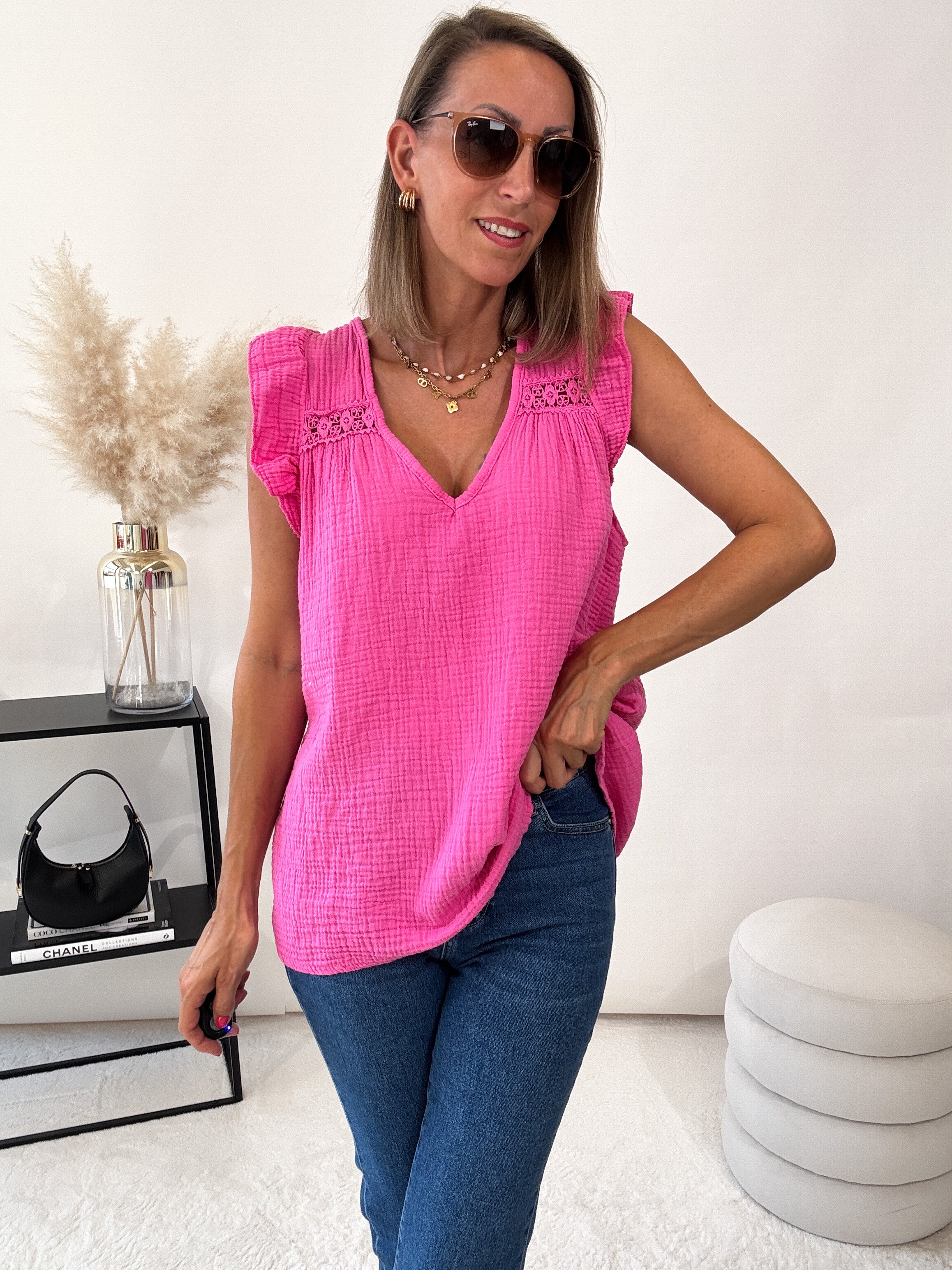 "Sunny Waffle" Musselin Top aus Baumwolle - pink
