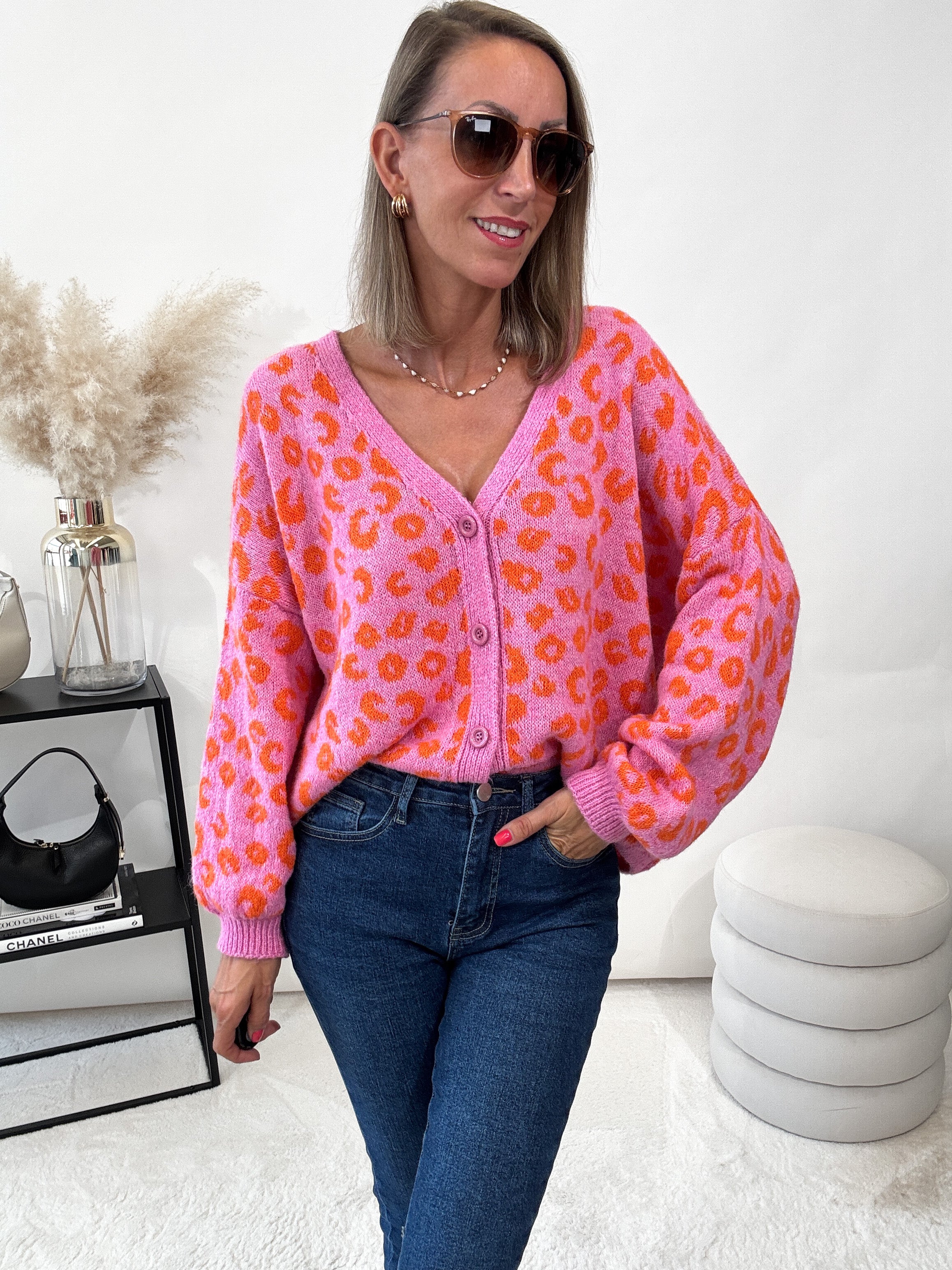 "Firenze" kuscheliger Leo Cardigan - pink/orange