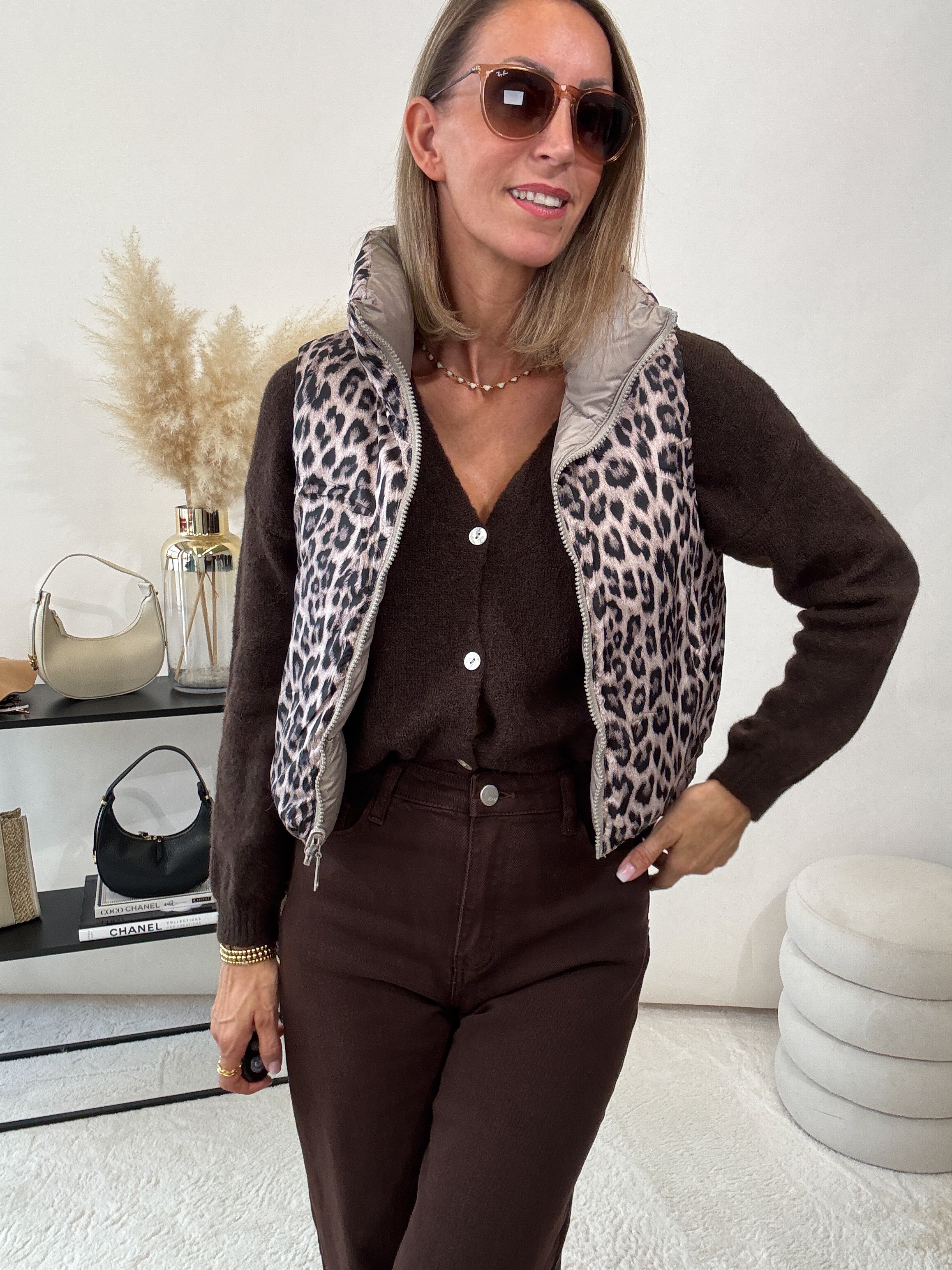 "Giro" kurze Leo-Wendeweste - beige