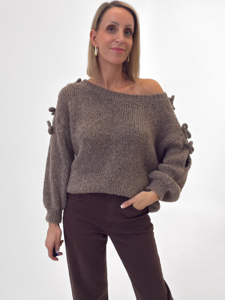 "Soft Bow" weicher Pullover mit Schleifen aus Wolle & Viskose - mocca