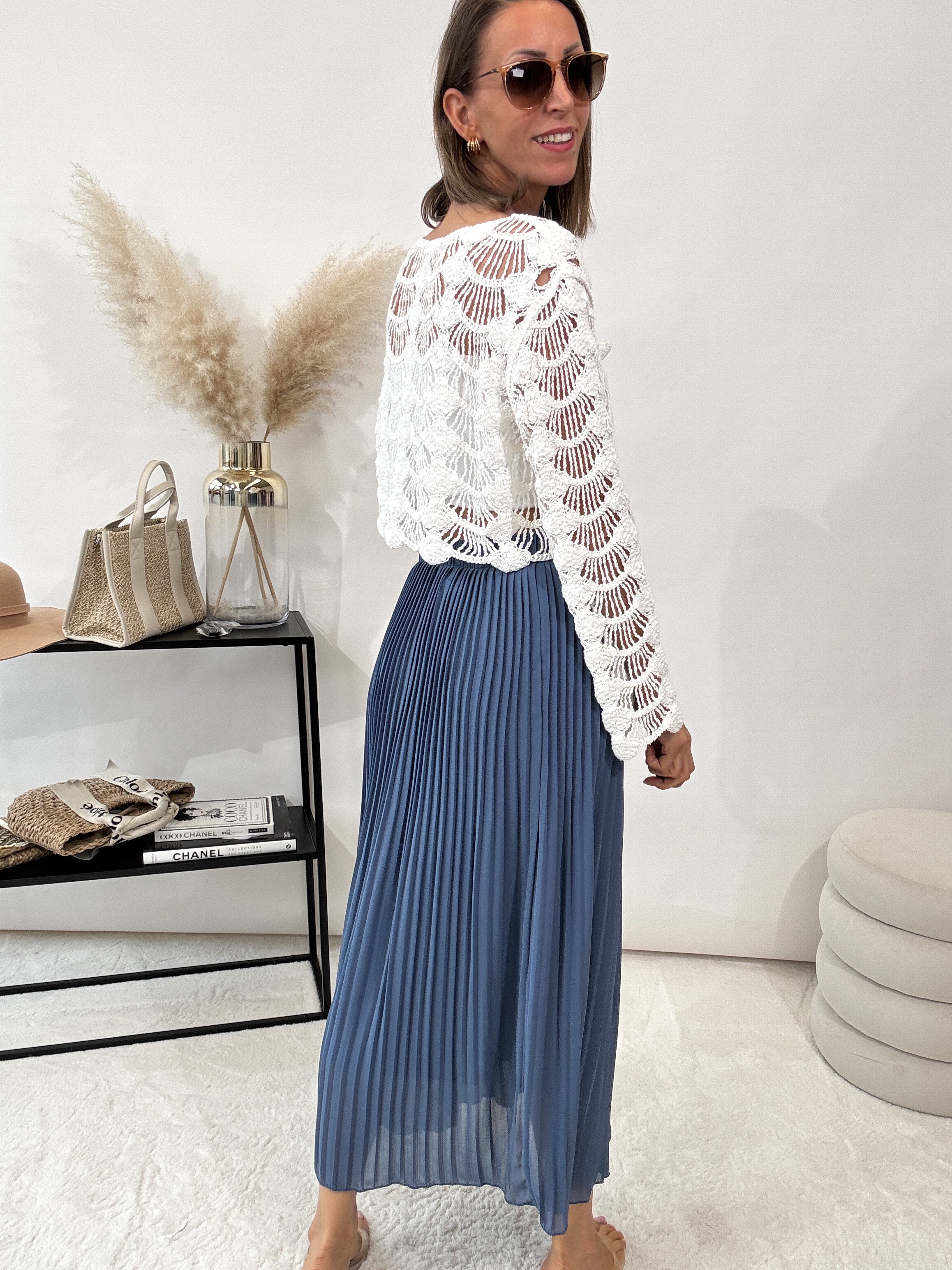 "Skirt" stylischer Plissee Rock - jeansblau
