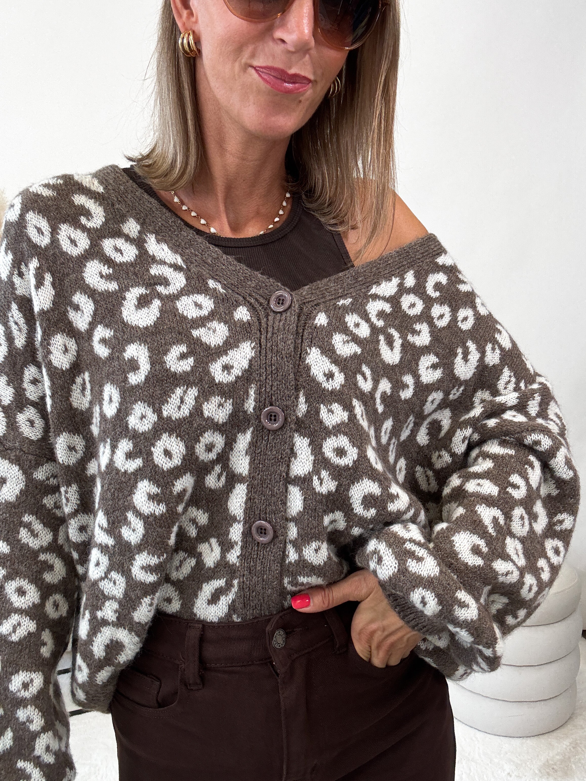 "Firenze" kuscheliger Leo Cardigan - braun/creme