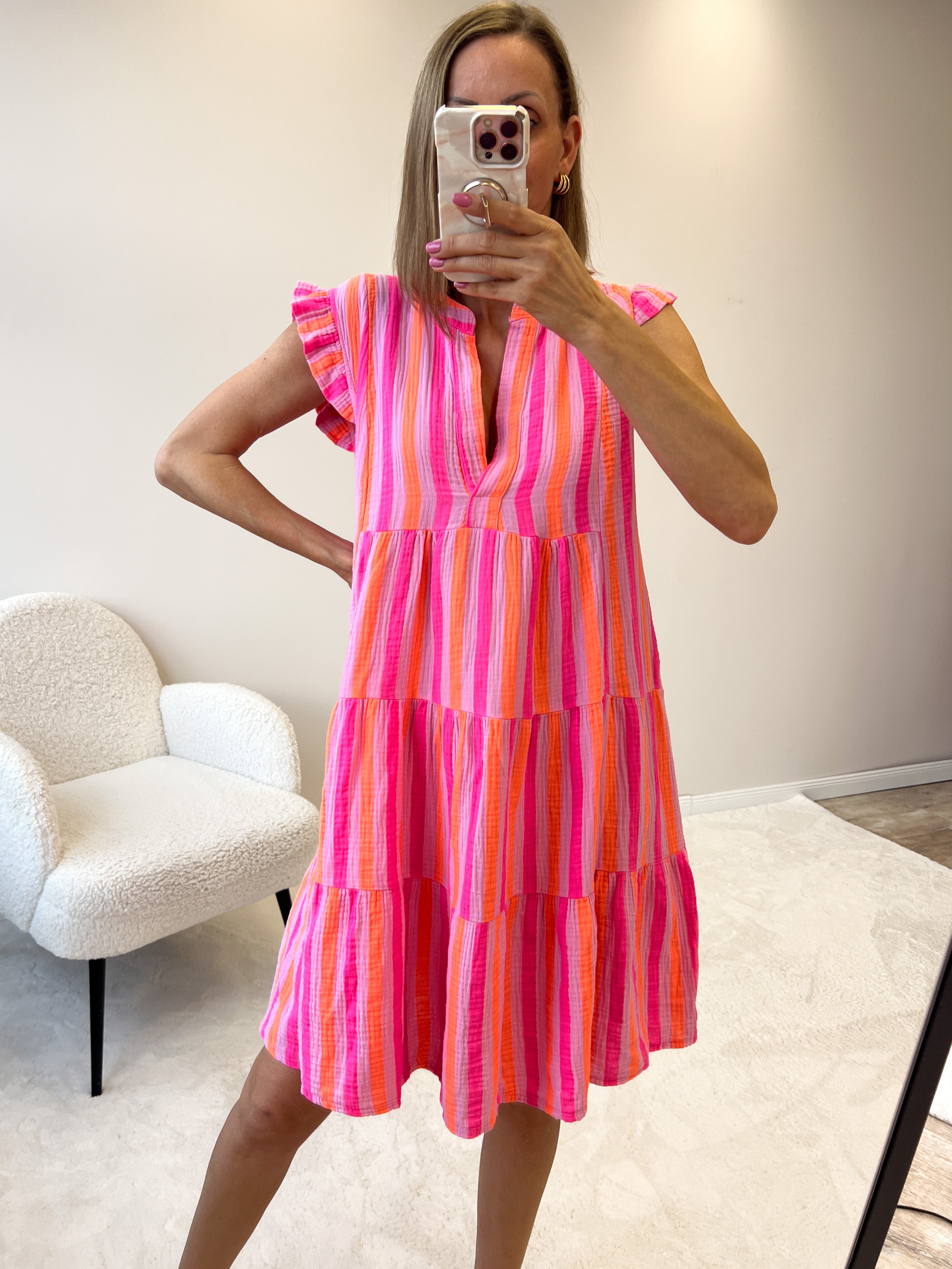 "Sicilia Stripe" Tunikakleid aus Musselin - rosa