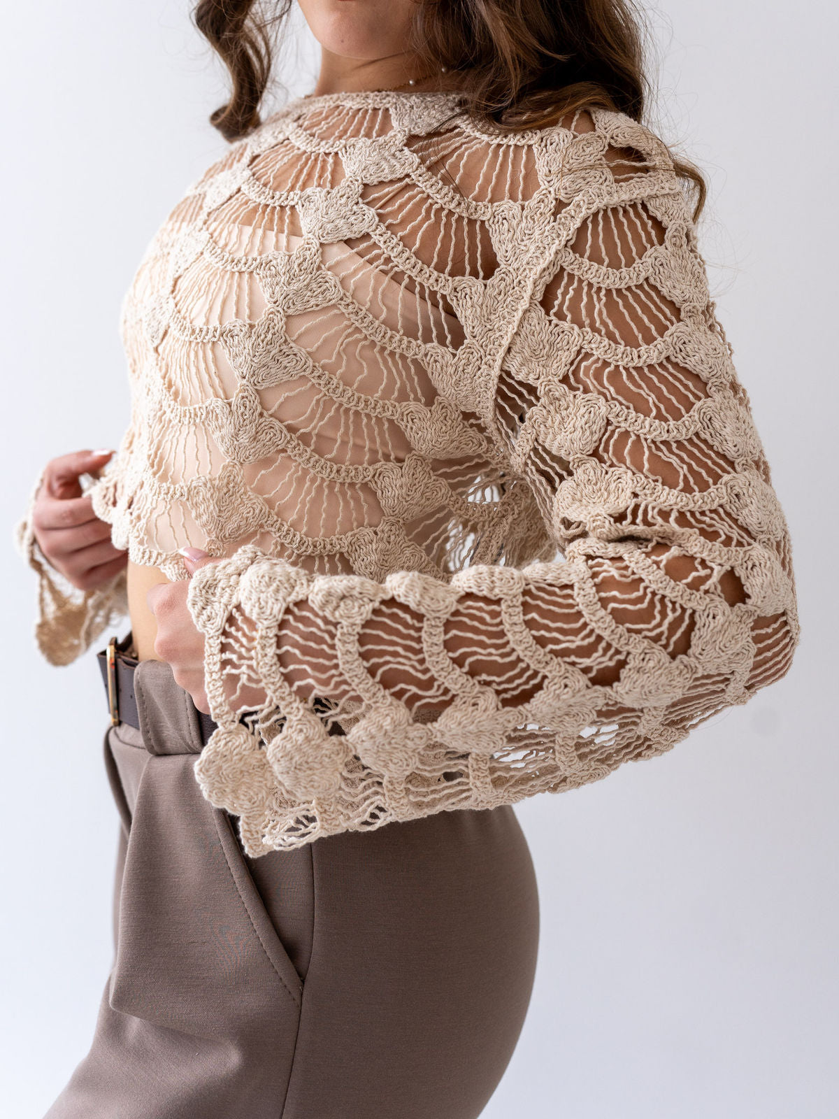"Conchiglia" süßes Crochet Top - beige