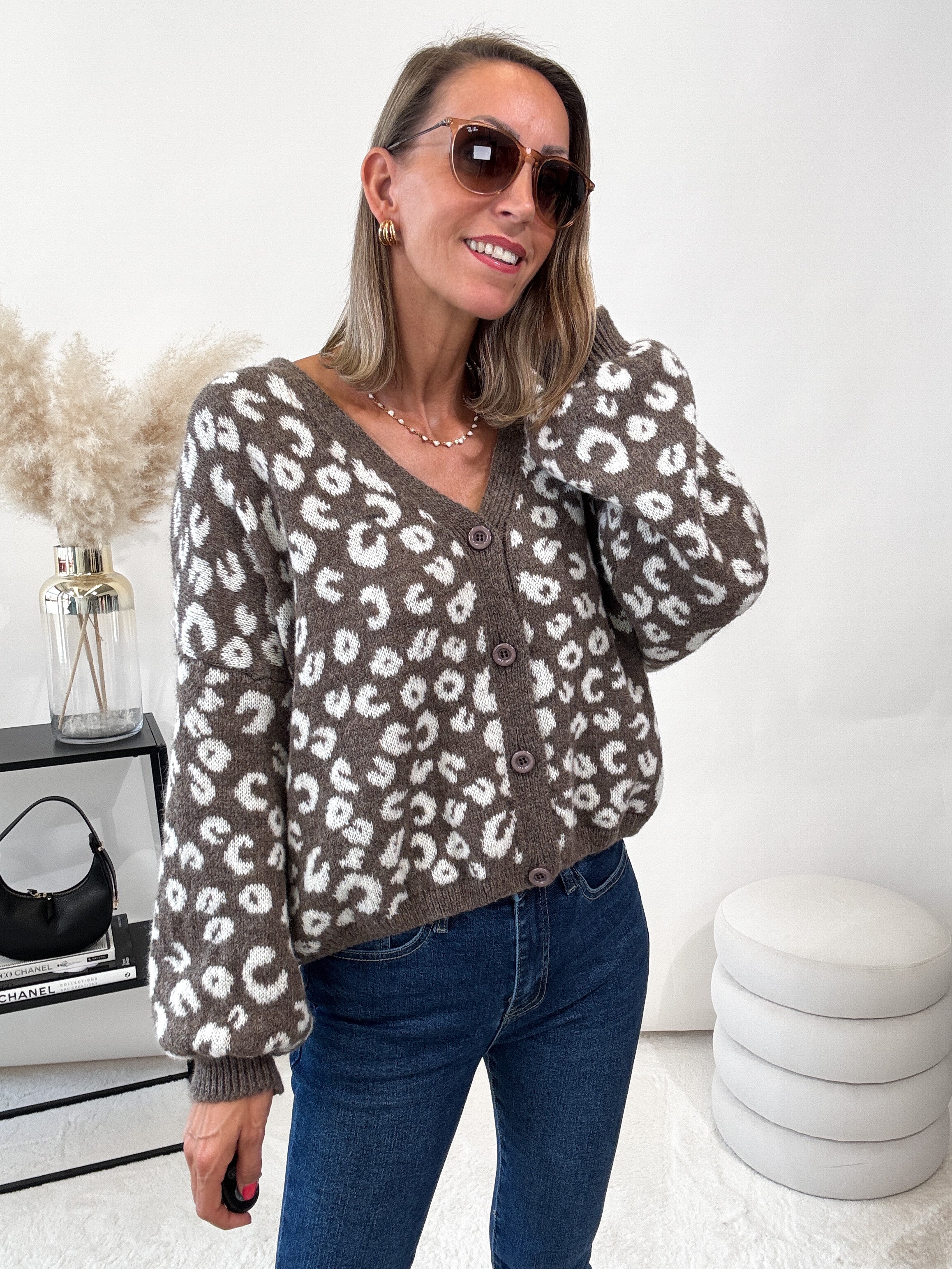 "Firenze" kuscheliger Leo Cardigan - braun/creme