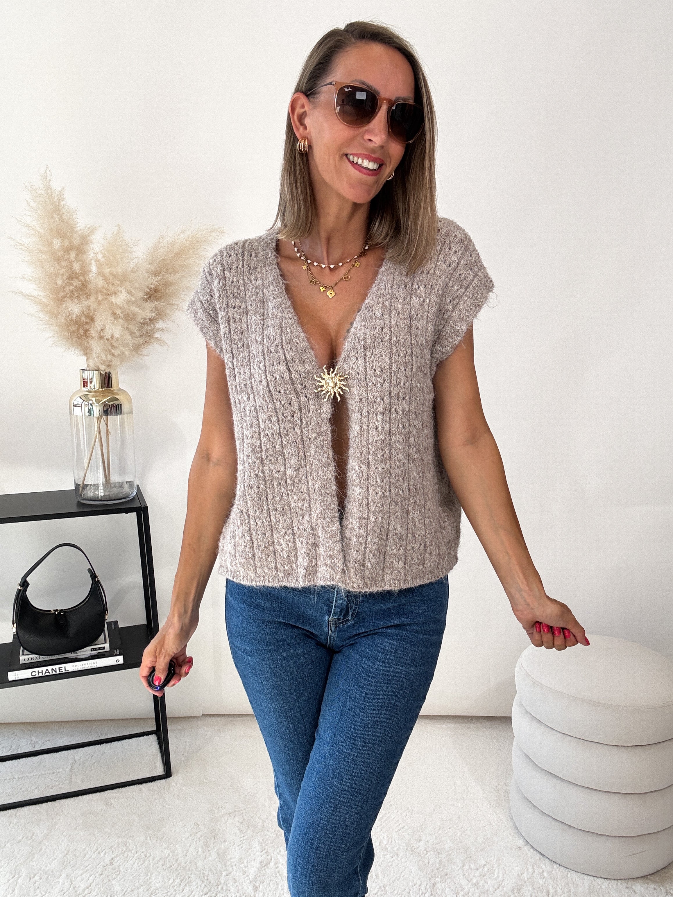 "Autumn Breeze Vest" kuschelige Weste - greige