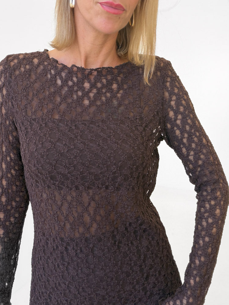 "Feral Lace 2.0" Shirt aus weicher Spitze - braun