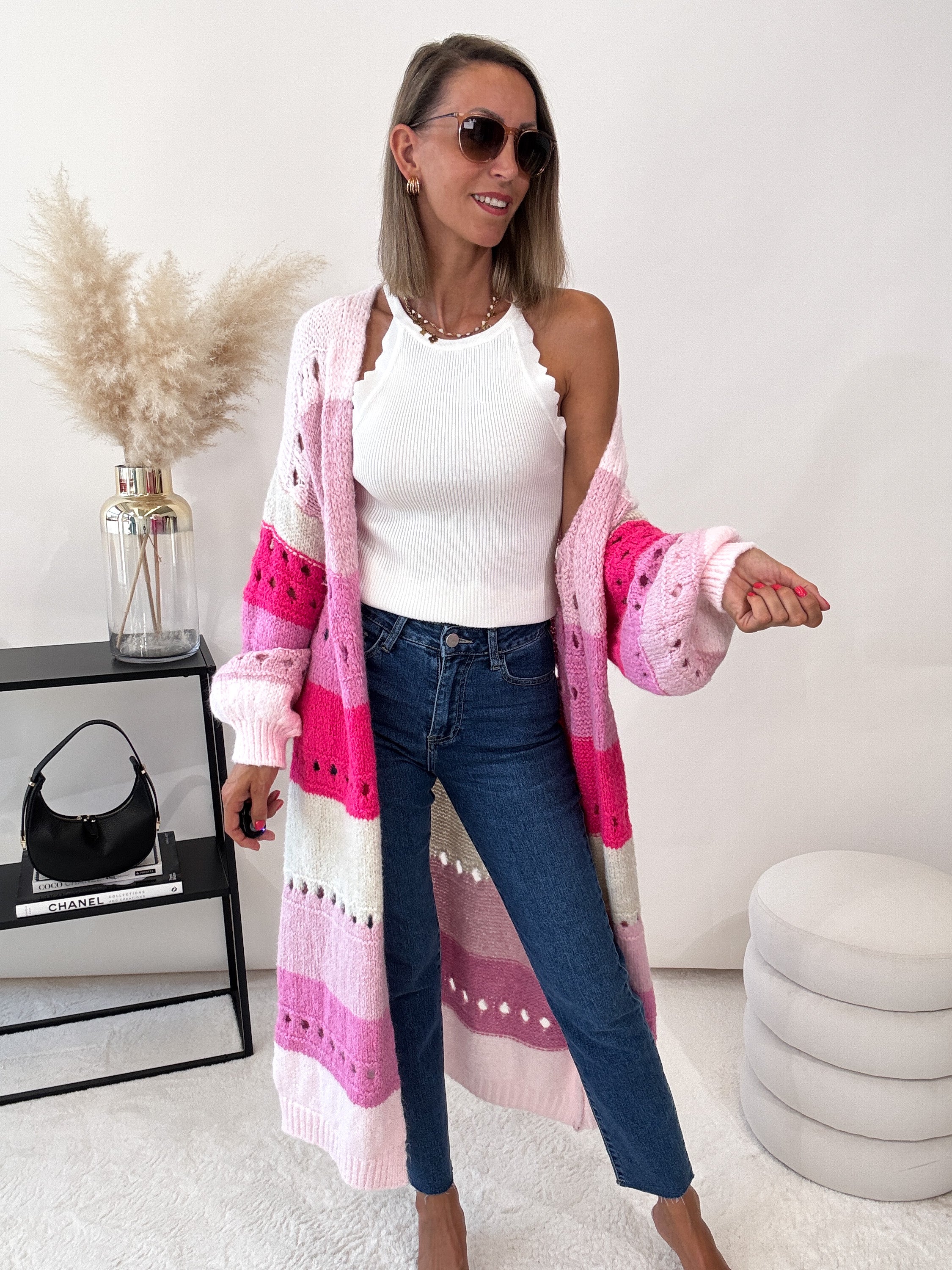 "Catania Maxi" langer, weicher Cardigan - rosa