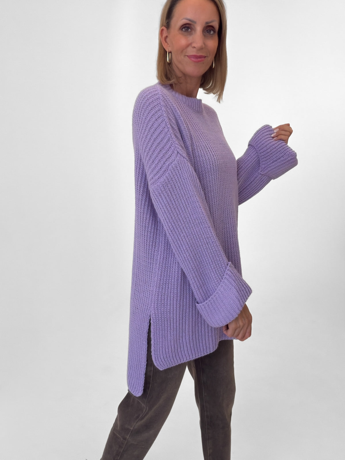 Strickpullover mit Schlitz - flieder