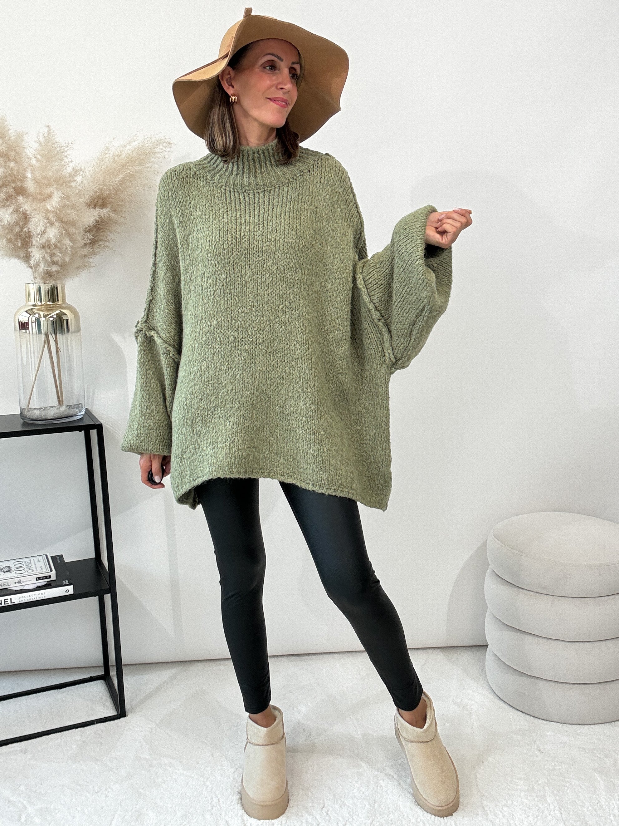 "Cozy Midi" kuscheliger Oversize Pulli - khaki