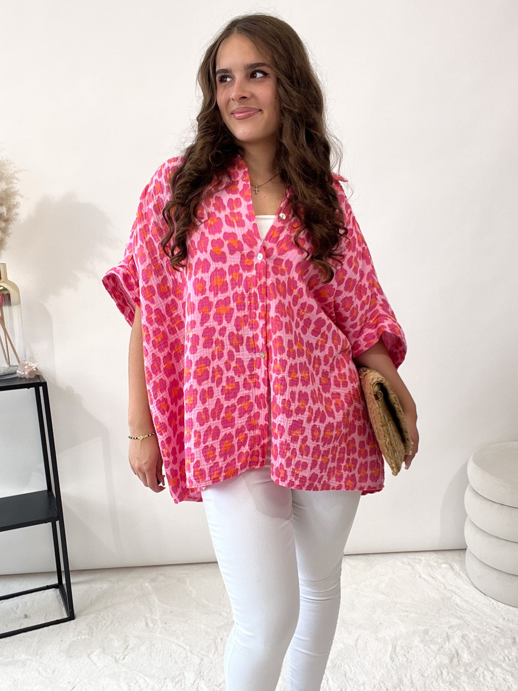 "Waffle Leo Midi Summer" Bluse aus Musselin - pink