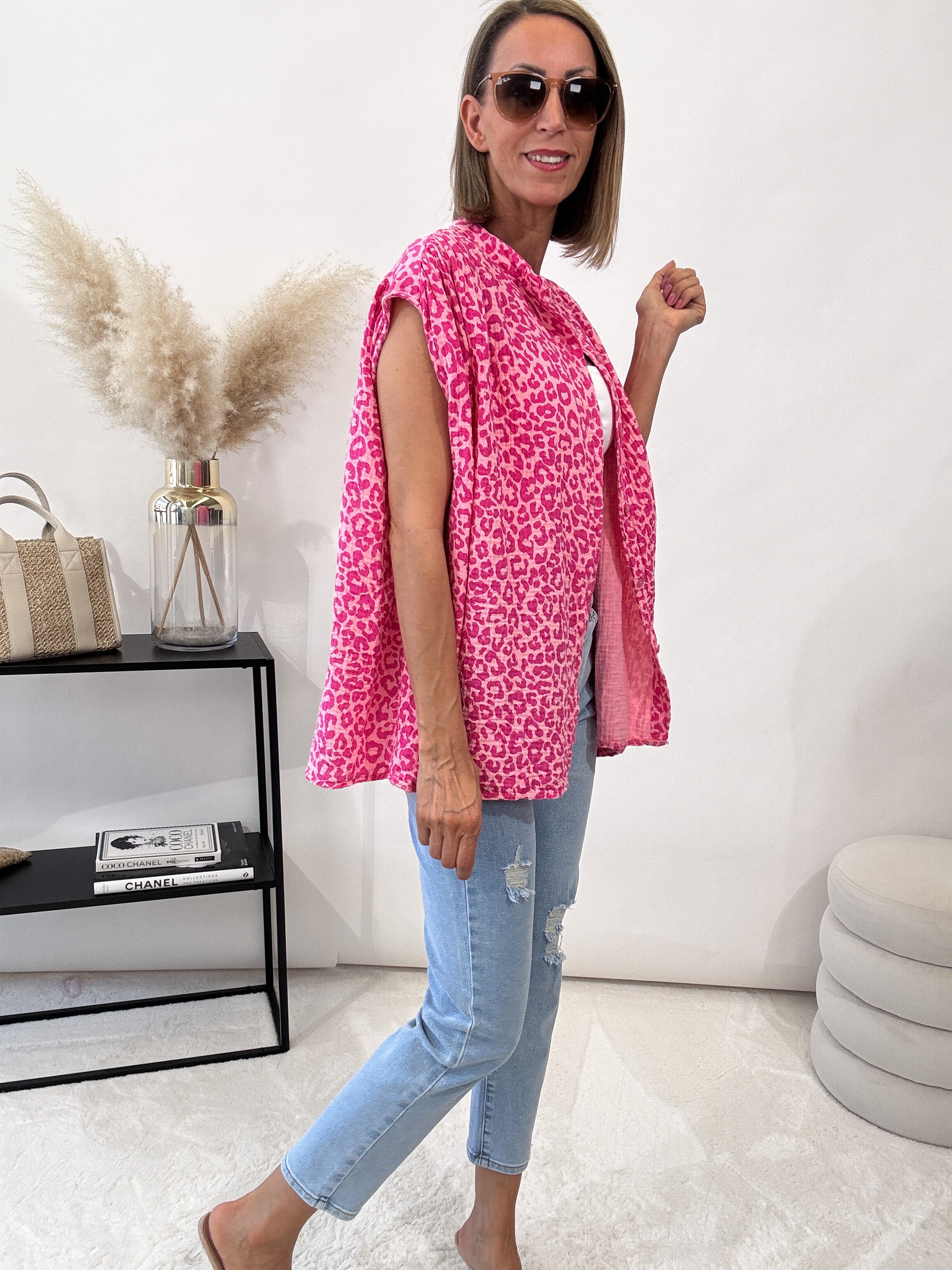 "Leo Waffle Summer 2.0" Bluse aus Baumwolle (Musselin)- rosa/pink