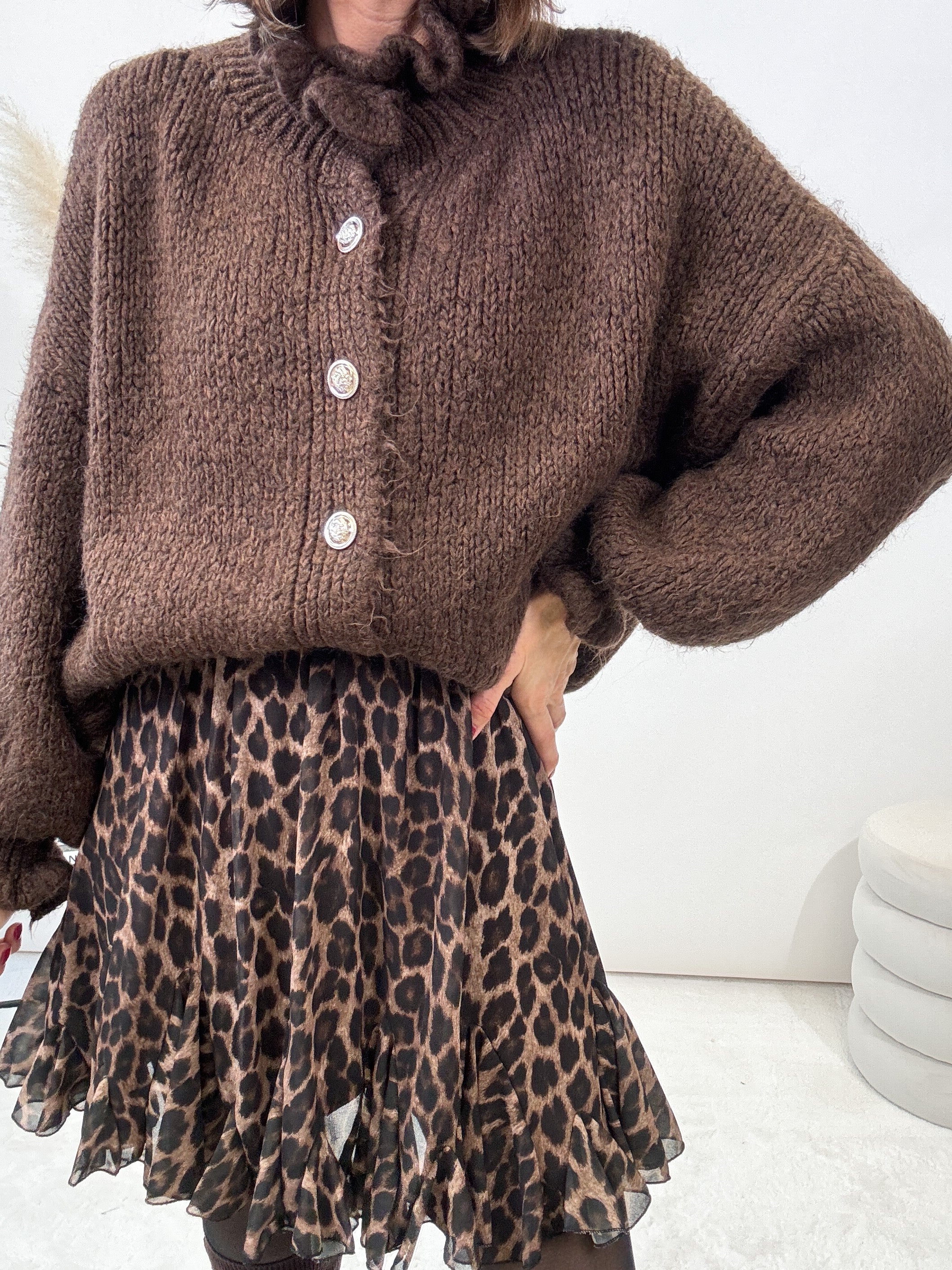 "Cozy Barock" kuscheliger Oversize Knit Cardigan - braun