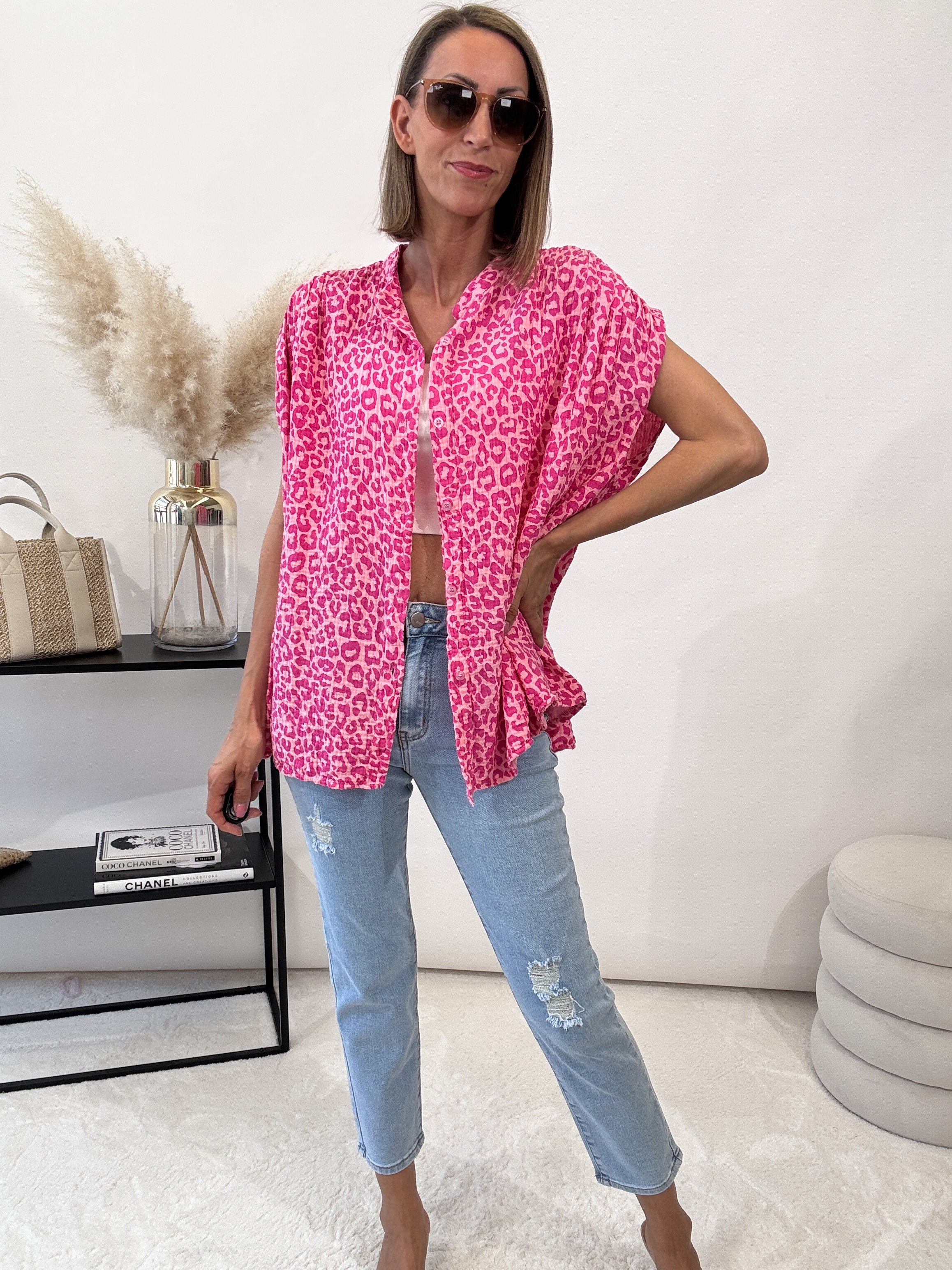 "Leo Waffle Summer 2.0" Bluse aus Baumwolle (Musselin)- rosa/pink