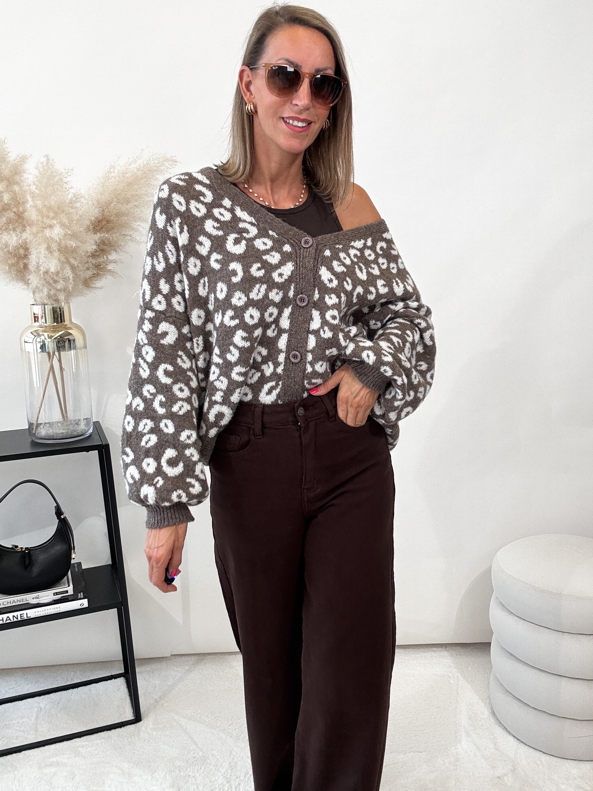 "Firenze" kuscheliger Leo Cardigan - braun/creme