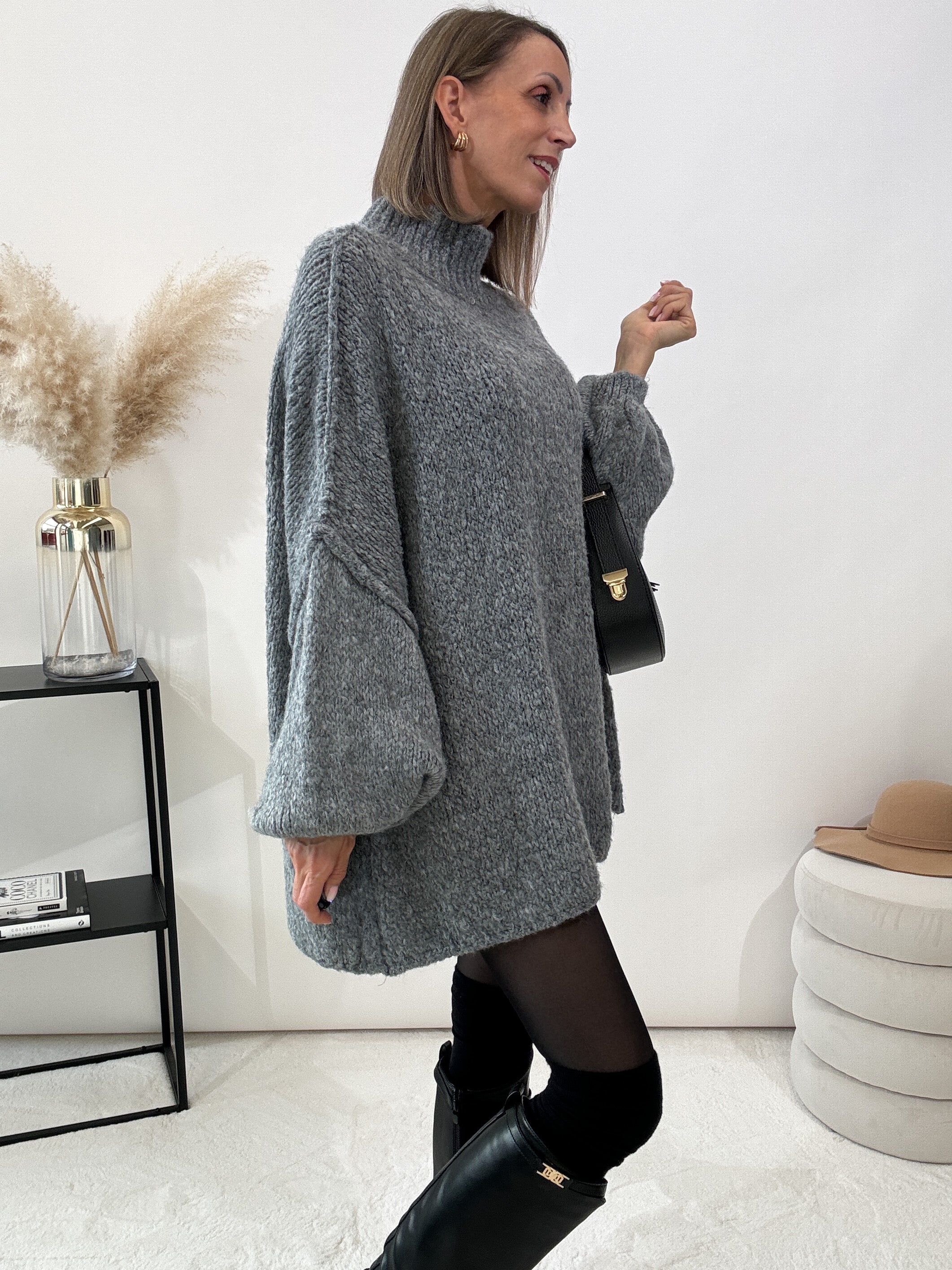 "Cozy Midi" kuscheliger Oversize Pulli - grau