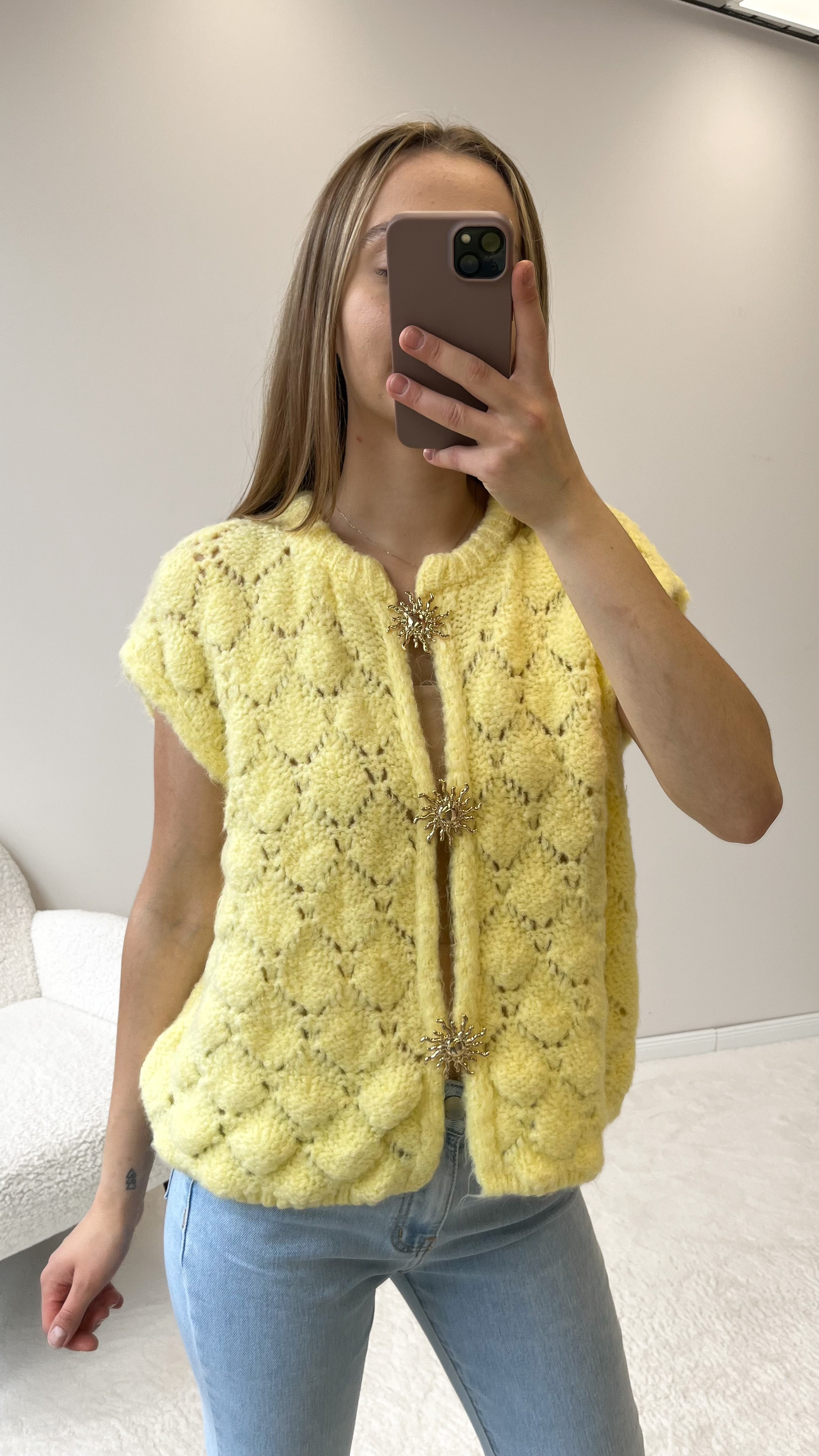 "Stella Vest" kuschelige Cardigan-Weste - gelb